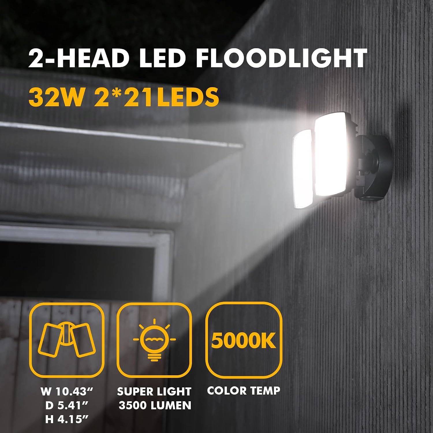 LUTEC 2 Packs 14W LED Flood Light Outdoor, 1300LM 5000K Single-Head Floodlight