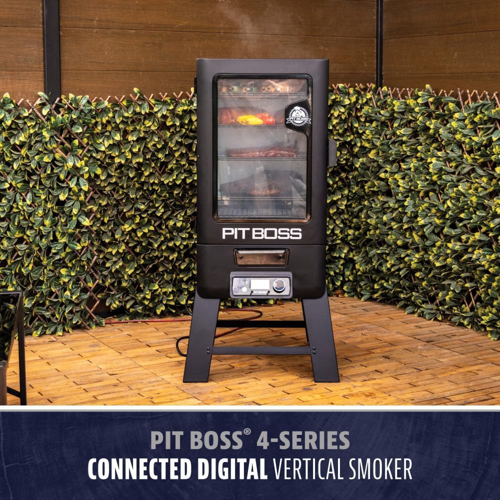 Pit Boss 4-Series WiFi & Bluetooth Digital Vertical Smoker with LCD Digital Controller and Wood Chip Tray, 1, 320-Sq. In. 6-Rack Cooking Space