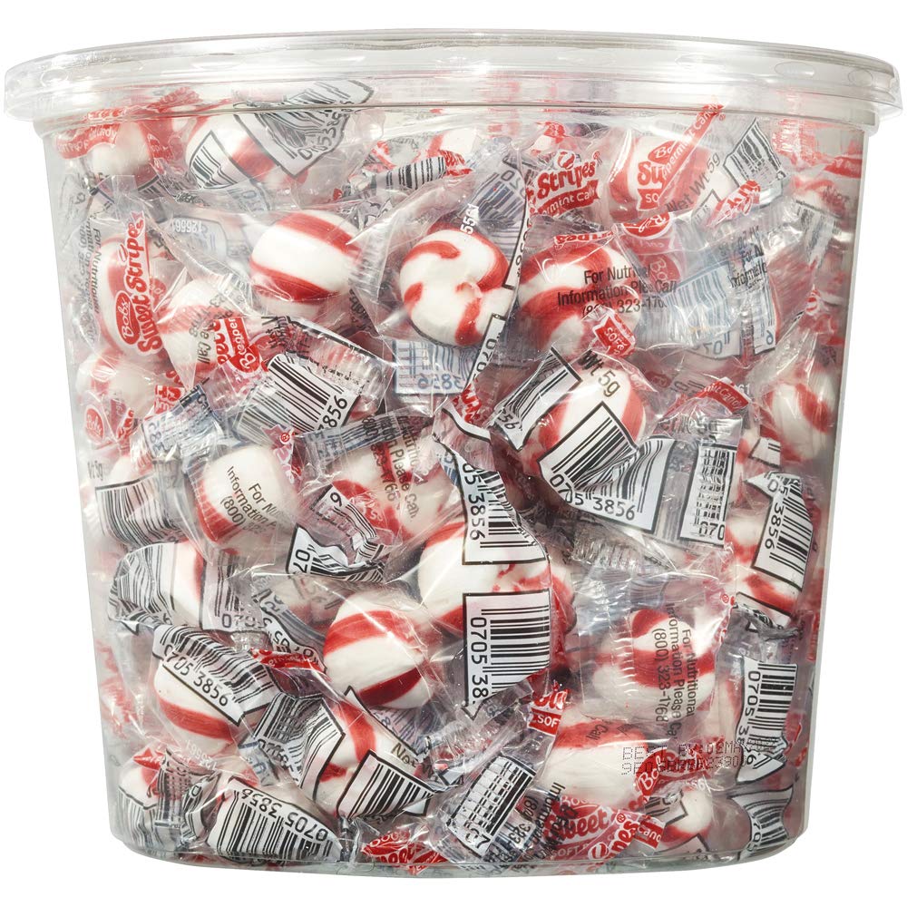 Brach's Sweet Stripes Soft Peppermint Candy, Individually Wrapped, 350 Ct | Melt-away soft peppermint mints, red & white, real peppermint oil, individually wrapped, party, candy dish
