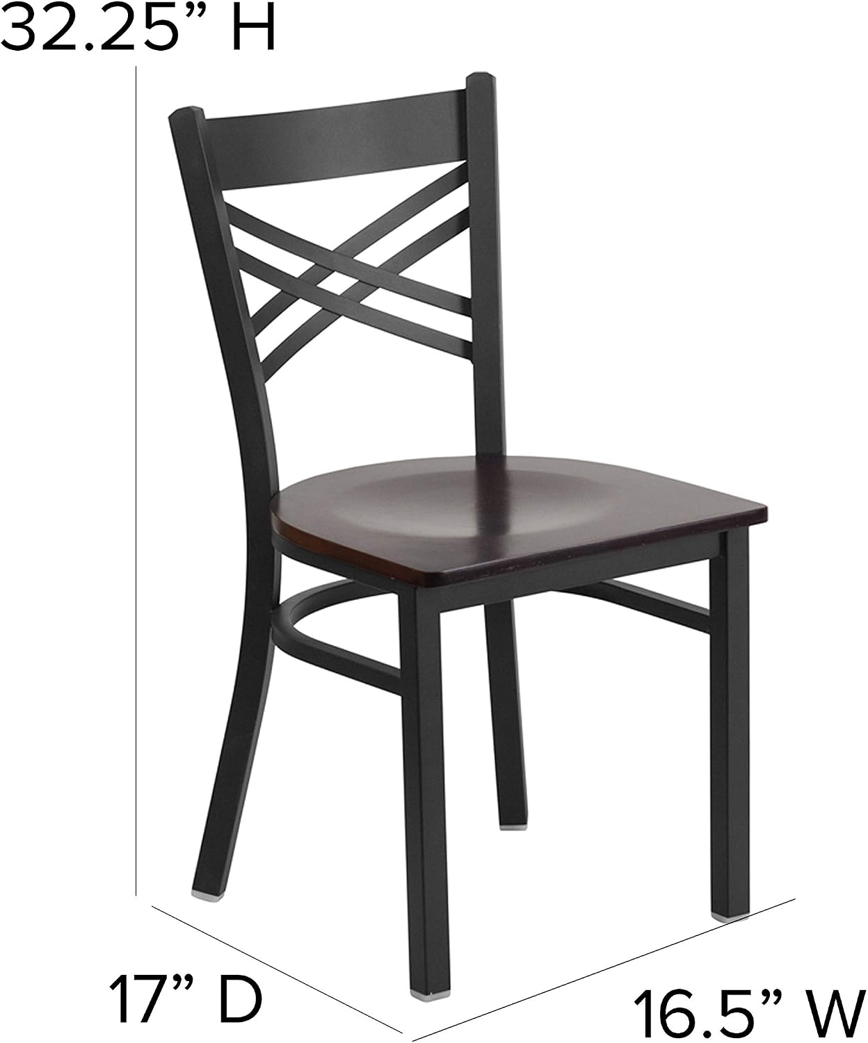 Flash Furniture Hercules Series "X" Back Metal Restaurant Chairs, Modern Upholstered Armless Dining Chairs for Restaurants/Kitchens, Set of 2, Black