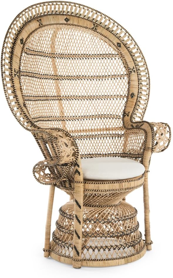 KOUBOO Grand Pecock Retro Peacock Chair in Rattan with Seat Cushion, Natural Color, Large