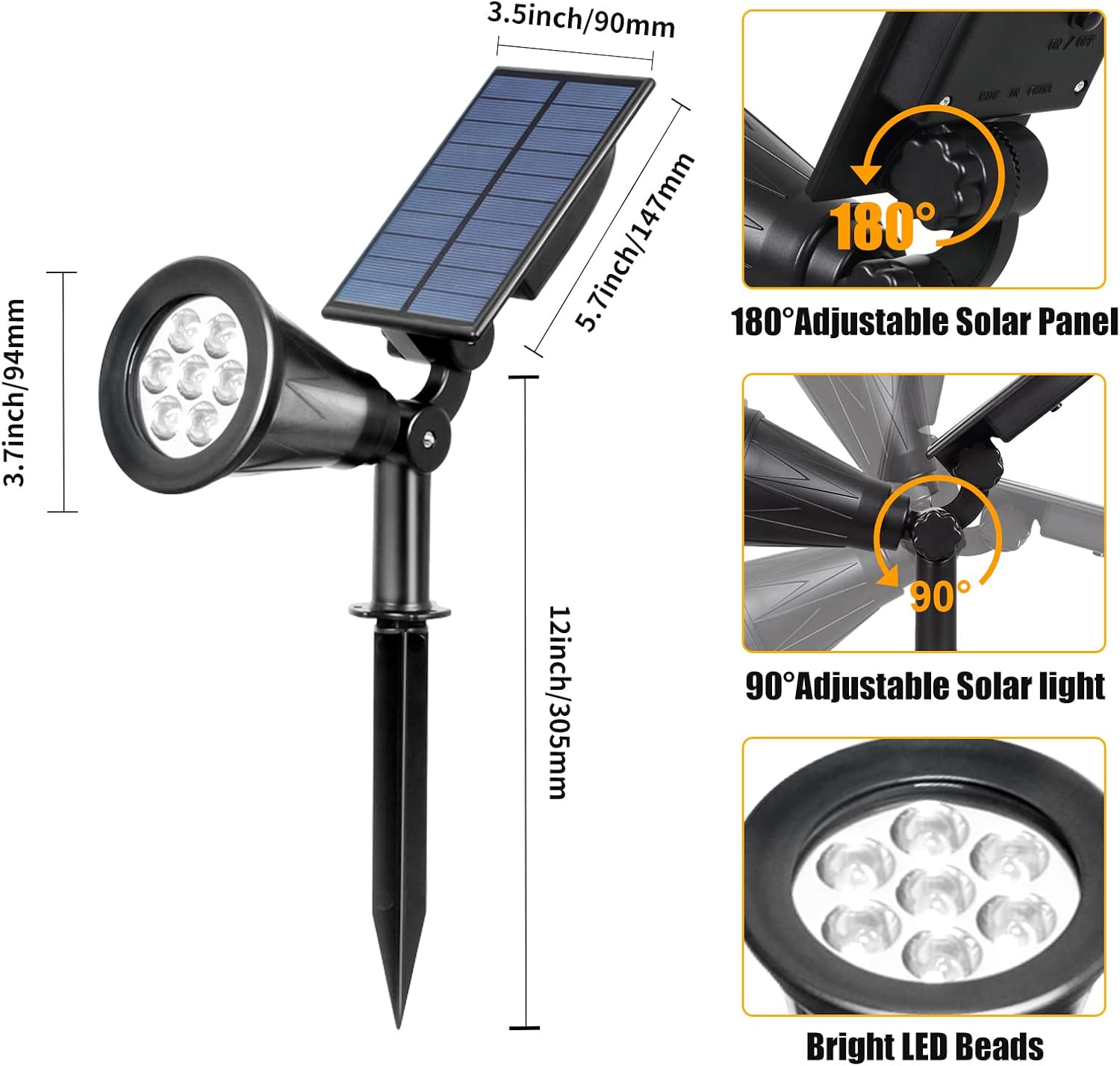 T-SUN Color Changing Solar Spot Lights Outdoor Waterproof, 7 LEDs, 2 Pack | 7 Color Changing Modes, IP65 Waterproof Dusk to Dawn Solar Uplights for Tree, Patio, Yard, Garden, Driveway, Pool Area