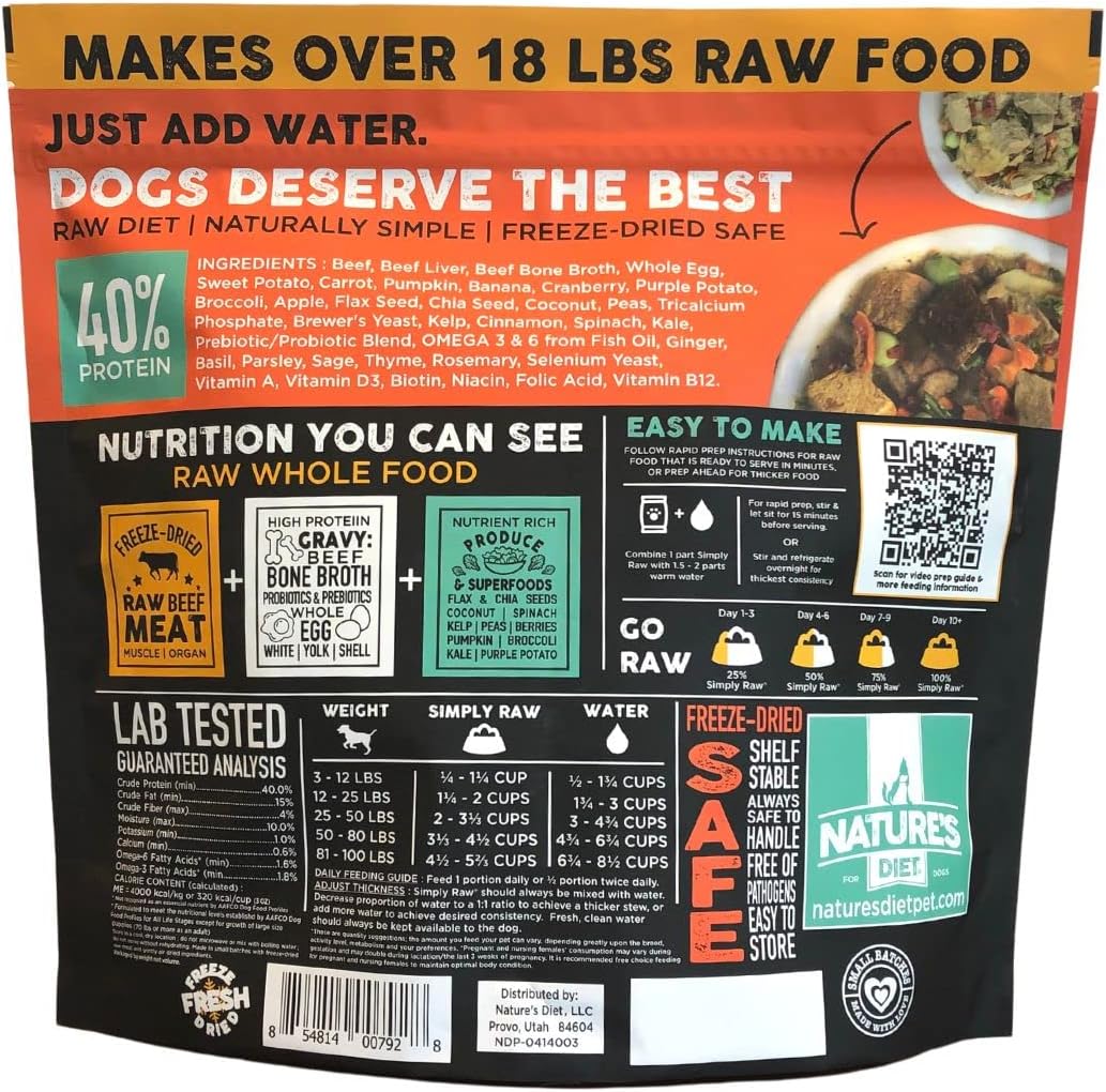 Nature's Diet Simply Raw Freeze-Dried Whole Food Meal - Makes 18 Lbs Fresh Food with Muscle, Organ, Bone Broth, Whole Egg, Superfoods