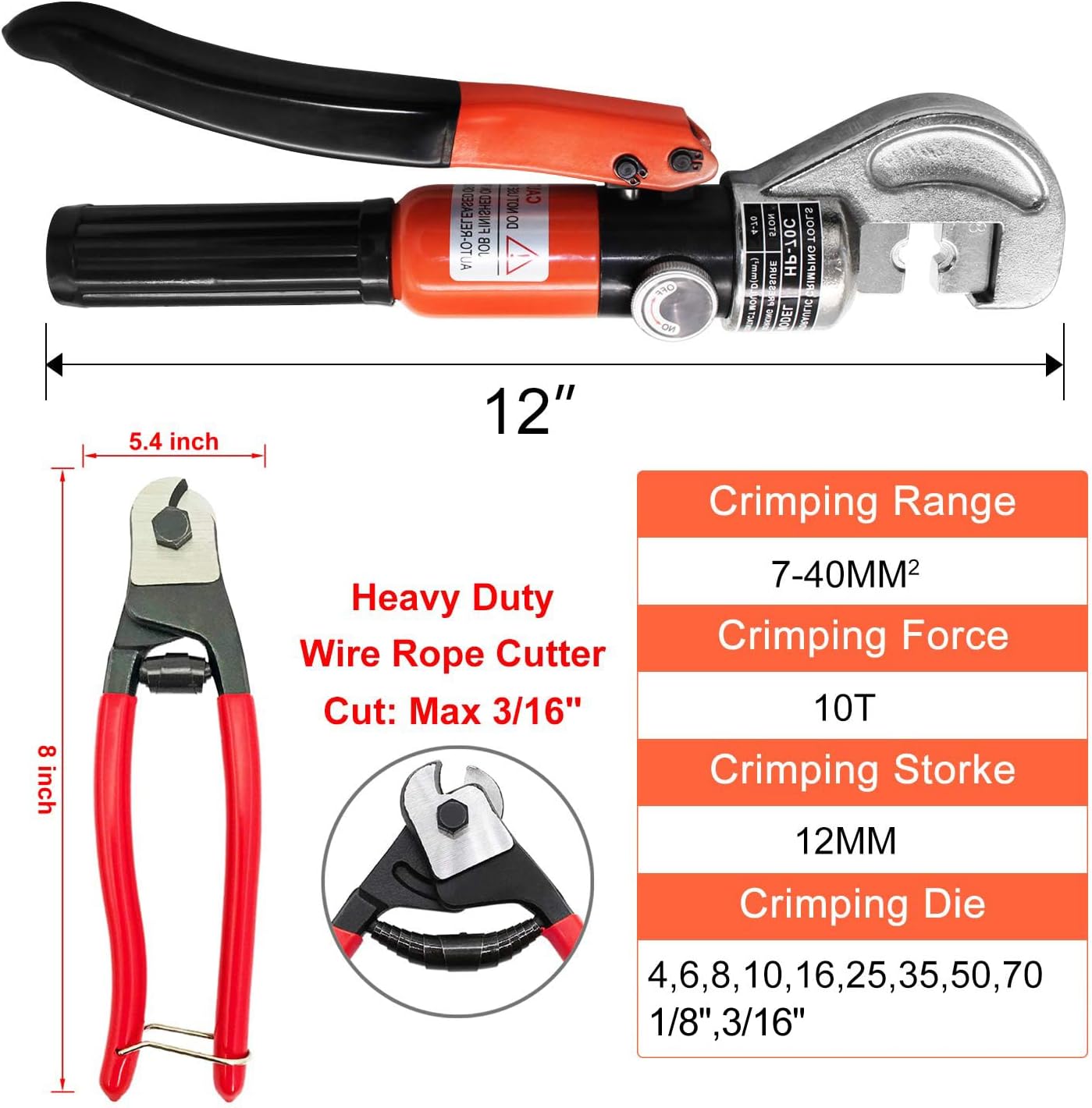 CKE Upgraded Hydraulic Cable Crimper Hand Tool for 1/8