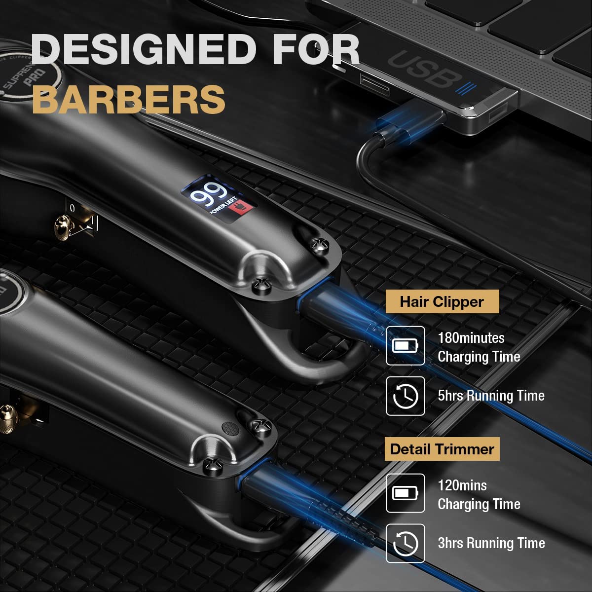 SUPRENT® PRO Professional Hair Clippers for Men- Hair Cutting Kit & Zero Gap T-Blade Trimmer Combo- Cordless Barber Clipper Set with LED Display