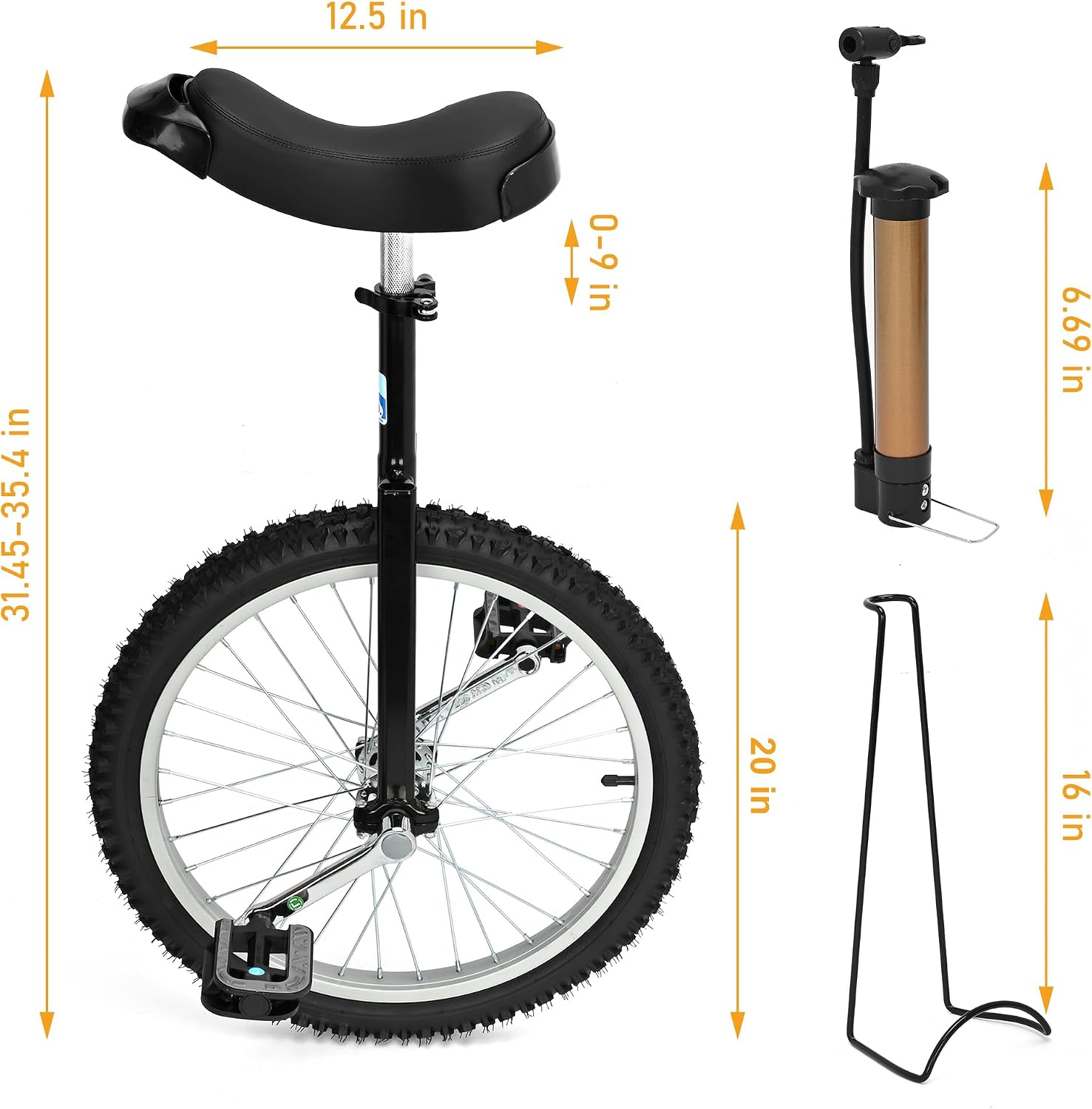 Nisorpa 20" Inch Unicycle Classic Black One Wheel Bike for Kids Adults