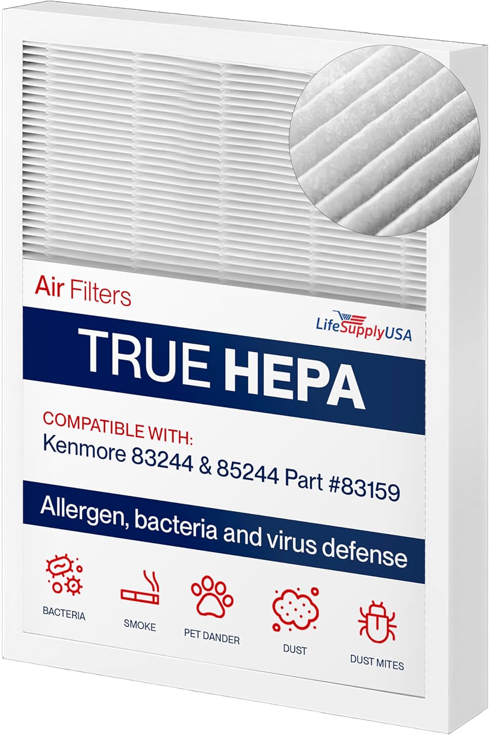 True HEPA Filter Replacement Compatible with Sears Kenmore 83244 & 85244 Part # 83159 Air Purifiers by LifeSupplyUSA