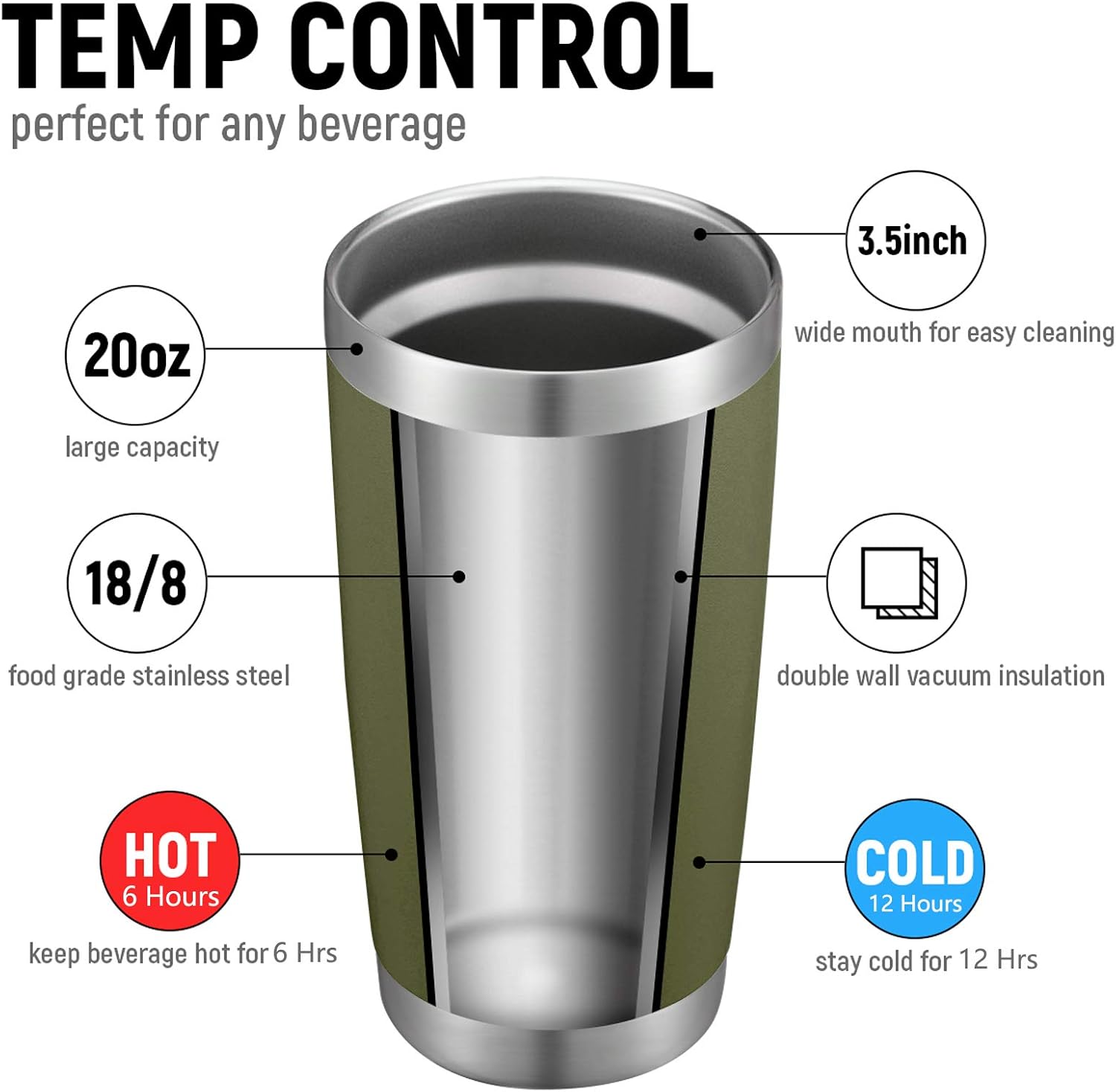 COMOOO 20oz Double Wall Vacuum Insulated Travel Mug