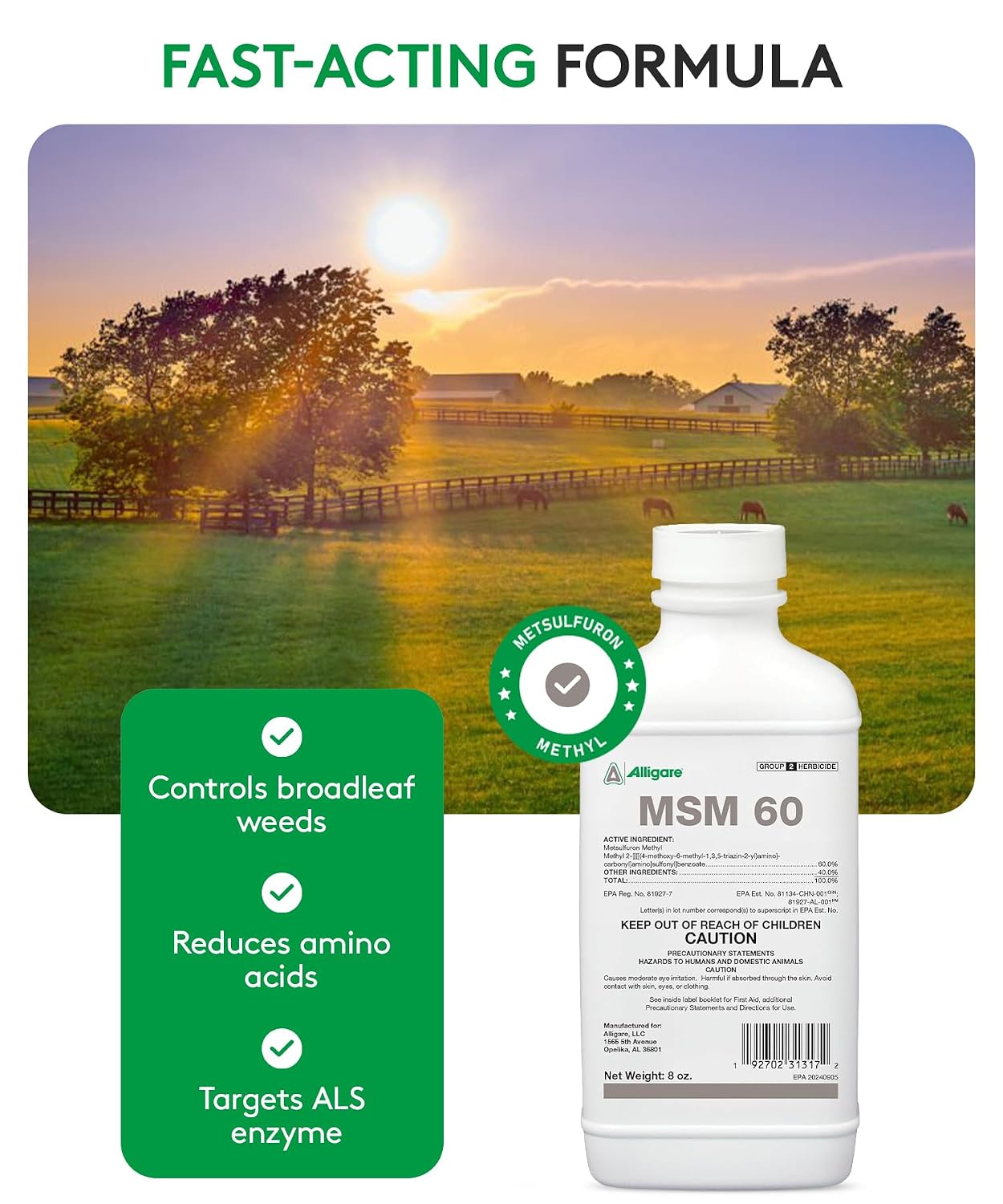 ALLIGARE MSM 60 DF - Selective Broadleaf Brush and Weed Killer for Pastures, Rangelands, Forestry, Roadsides & Industrial Sites - Low Use Rates, Tank-Mix Compatible - 8 oz