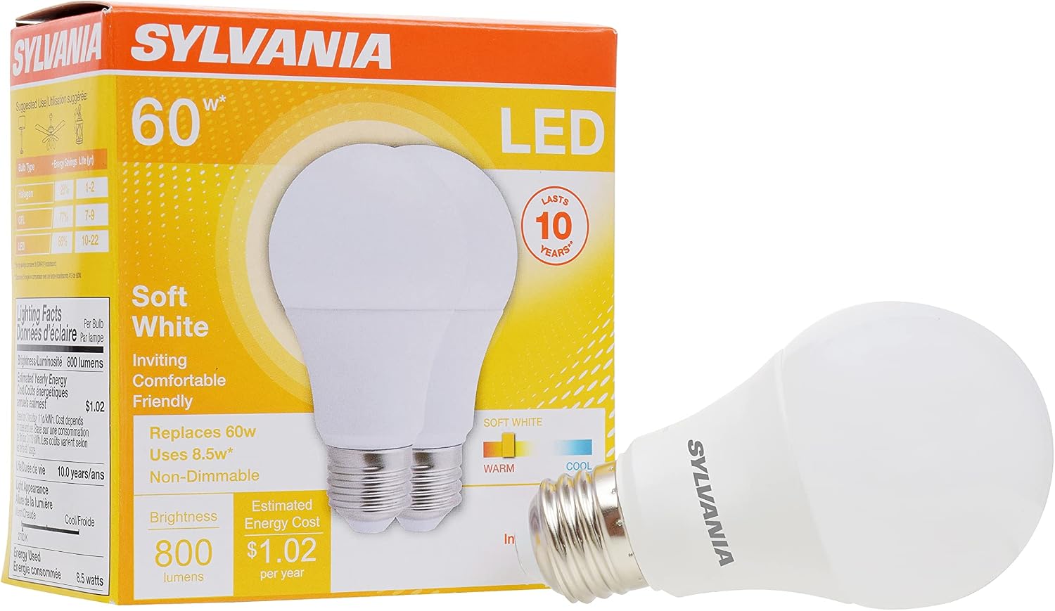 Sylvania LED A19 Light Bulb, 100W = 14W, Non-Dimmable, Frosted Finish, 1500 Lumens, 2700K, Soft White - 4 Pack (78101)
