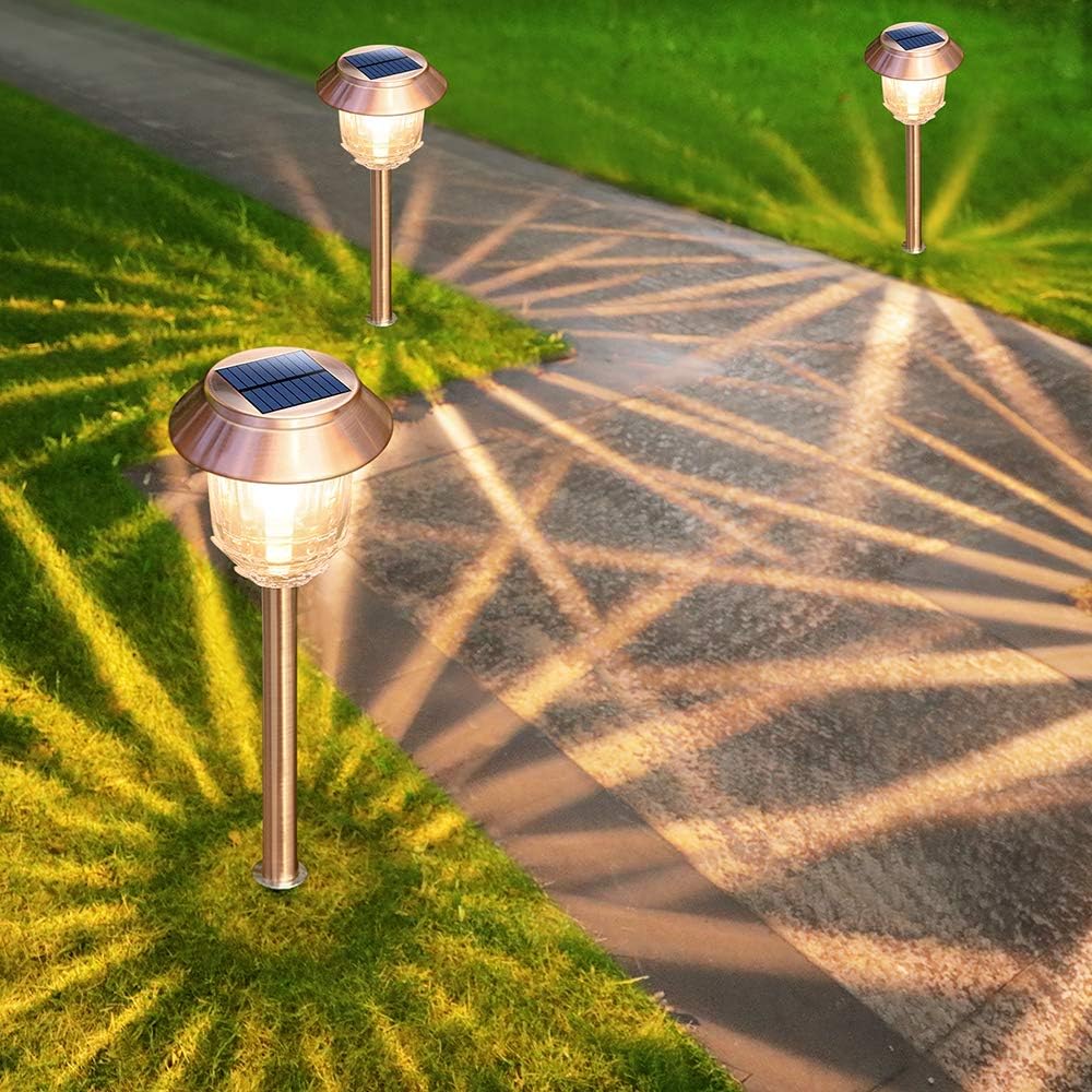 DenicMic Solar Pathway Lights Outdoor Garden Lights Glass Stainless Steel