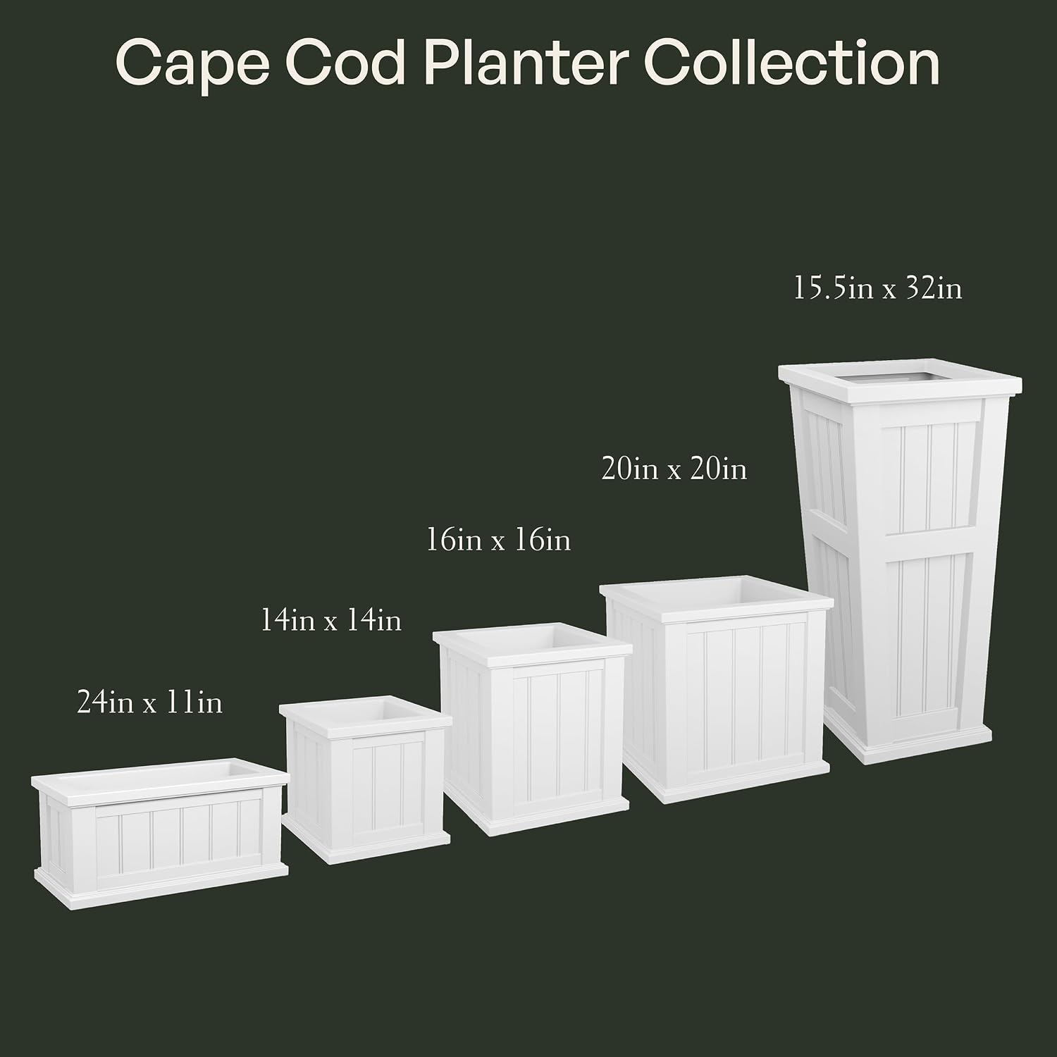 Mayne Cape Cod 14in Self-Watering Square Planter, Black | Self-watering, All season, Fade resistant, Double-wall design, 15-year warranty