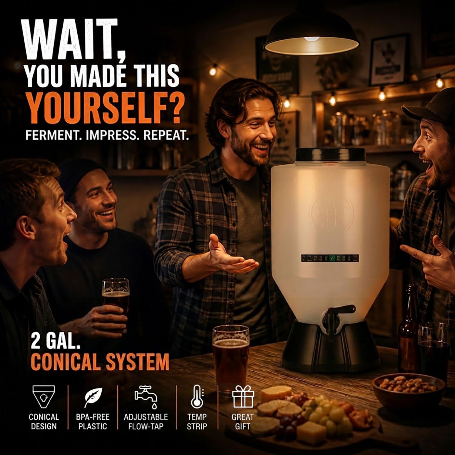 Craft Beer Making Kit Pro – NO AIRLOCK OR SIPHON REQUIRED – Conical Fermenter Eliminates Sediment and Makes Great Tasting Beer at Home