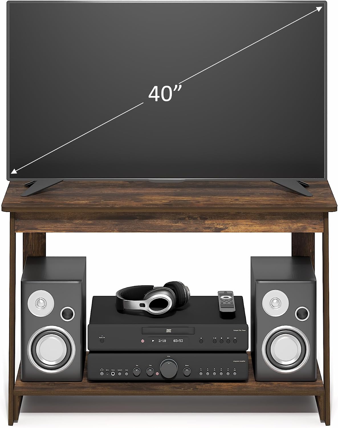 Furinno Beginning TV Stand, 2-Tier Rectangular Entertainment Center with Shelf, TV Console for TV up to 36 Inch, Open Back, for Living Room, Bedroom, French Oak