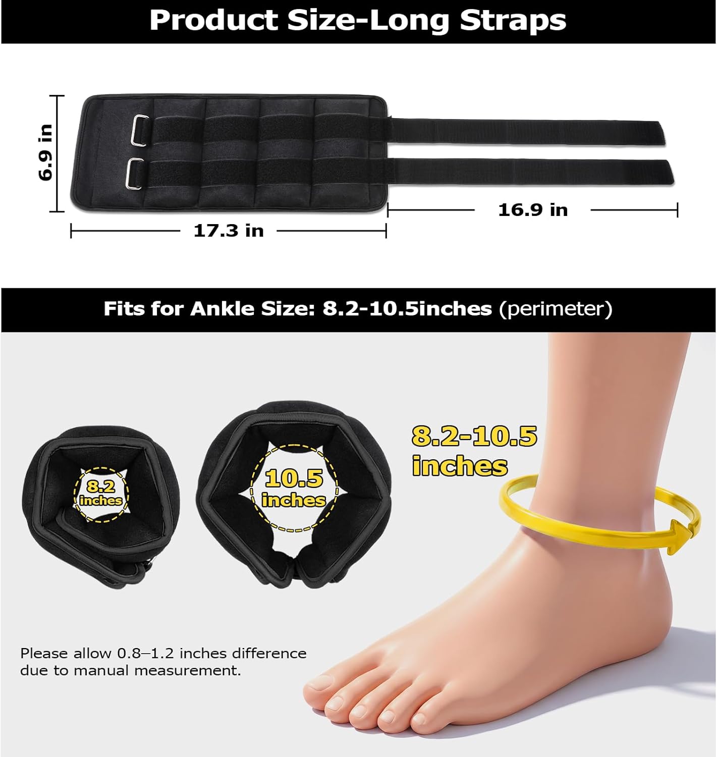 Ankle Weights for Women, Men and Kids - 1/2/3/4/6/8/10/12/15/20 LBS 1 Pair Strength Training Wrist/Leg/Arm Weight with Adjustable Strap for Jogging