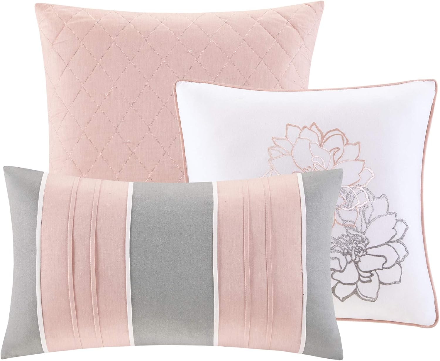 Madison Park Cotton Casual Floral Quilt Set, 6PC Full/Queen Coverlet | Channel Stitching Design, All Season, Lightweight Coverlet Bedspread Bedding, Shams, Decorative Pillows, Taupe Grey/Purple