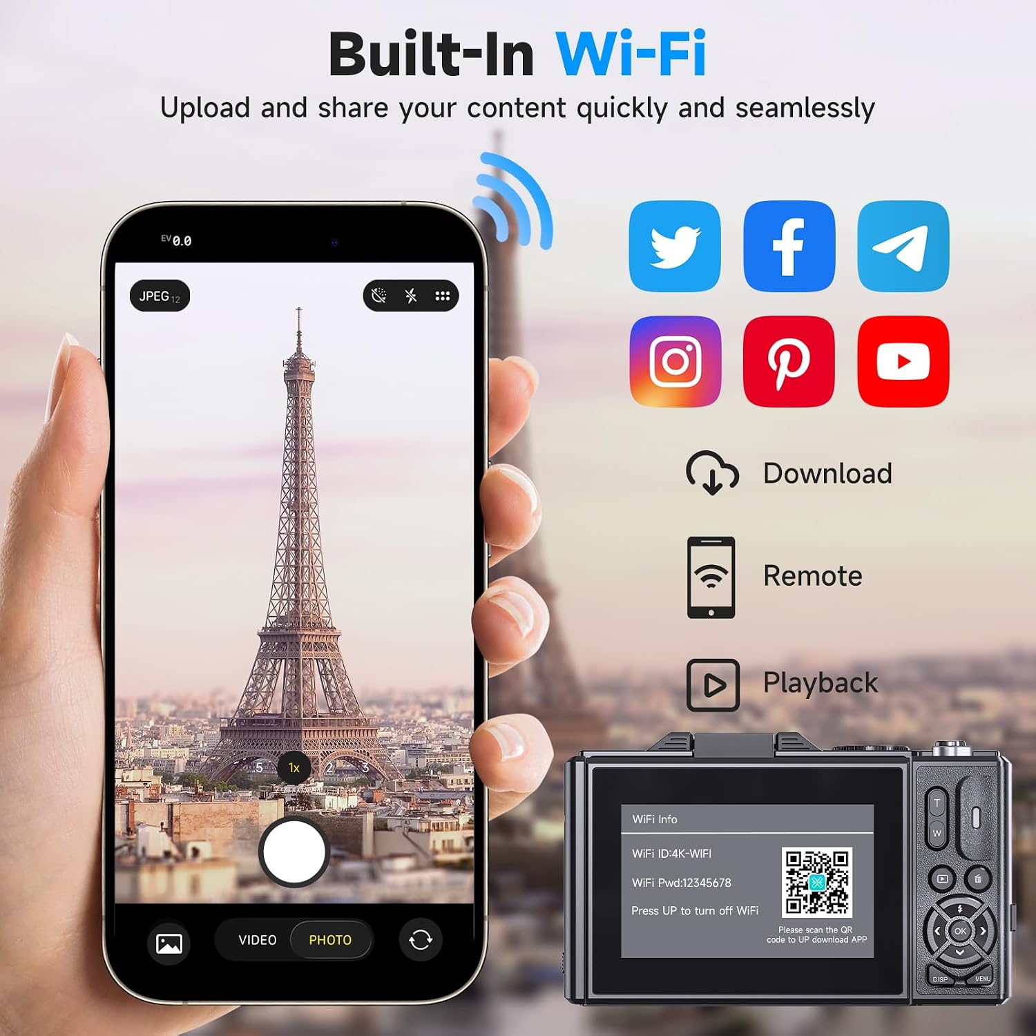 5K Vlogging Digital Camera for Beginners, 80MP Travel Camera for Photography with 32GB Card, 18X Zoom Portable Compact Camera with 180° Flip Screen