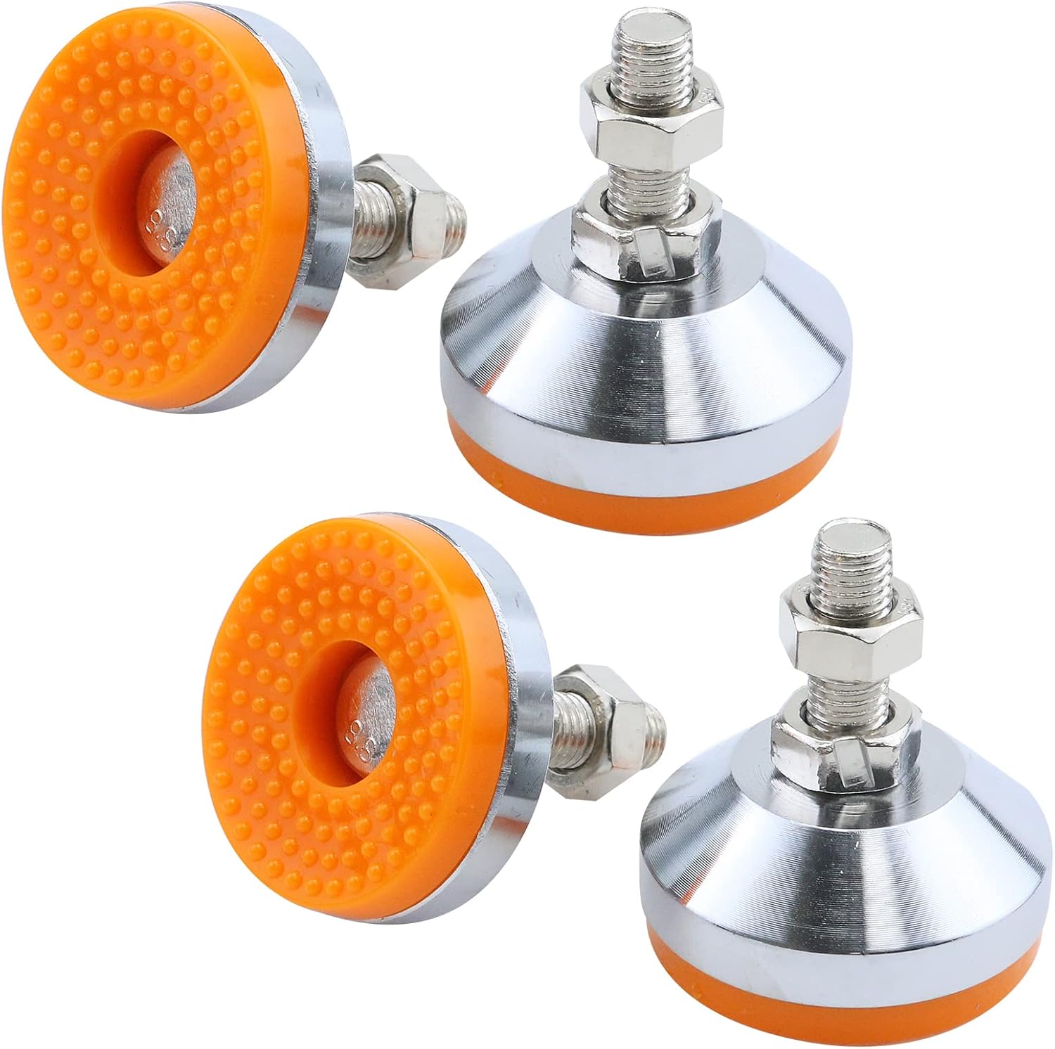 Antrader 4Pcs M8 x 2 Inch Steel Adjustable Leveling Feet,2 Inch Nylon Base | Reinforced Articulated Foot Cups for Furniture & Equipment,Anti-slip Dotted Rubber Base,Reduce Vibration & Protect Floors