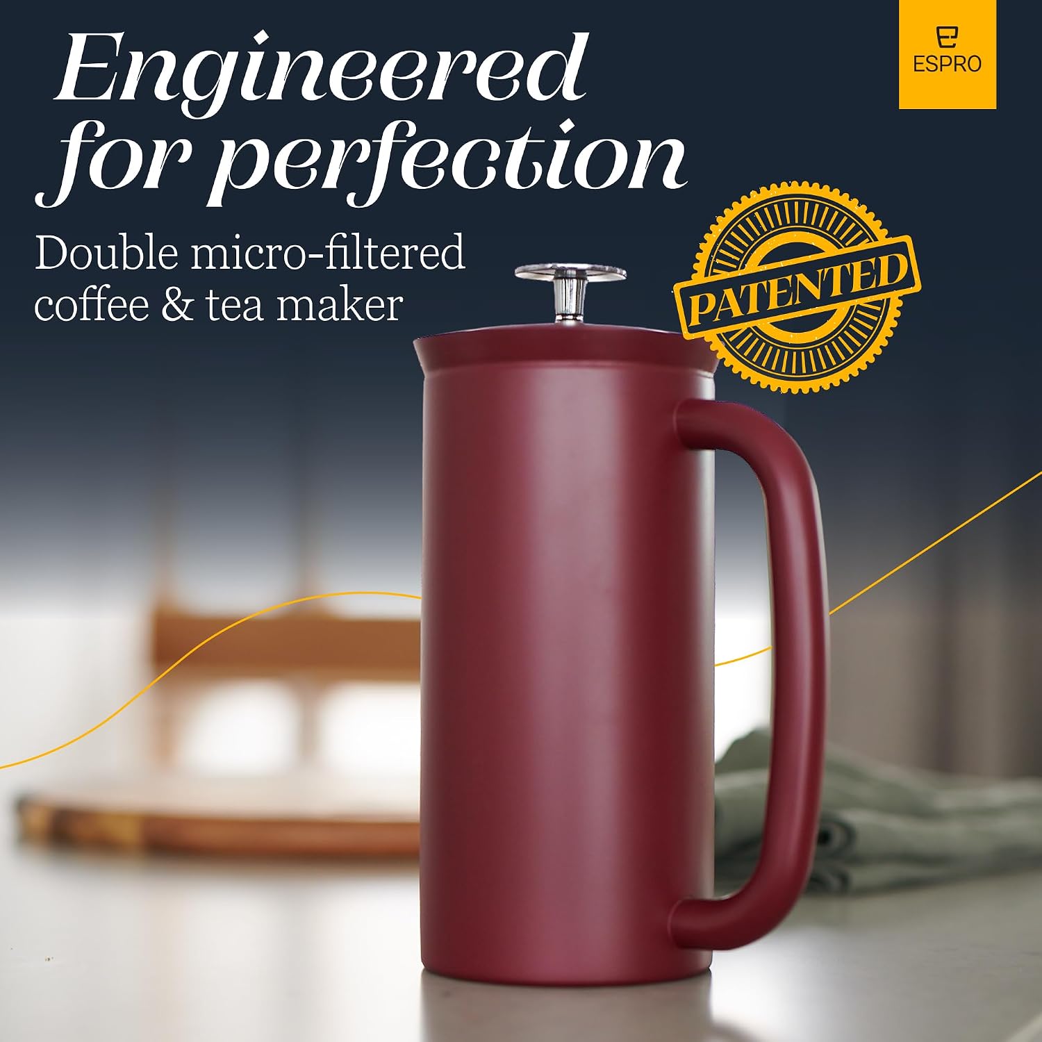 ESPRO P7 French Press, 18oz, Brushed, Stainless Steel Coffee Maker | Double Filter Coffee Press, Grit-Free Coffee, Heat Resistant Insulated tea Press, Easy Hot and Cold Coffee Brewer, Tea Brewer
