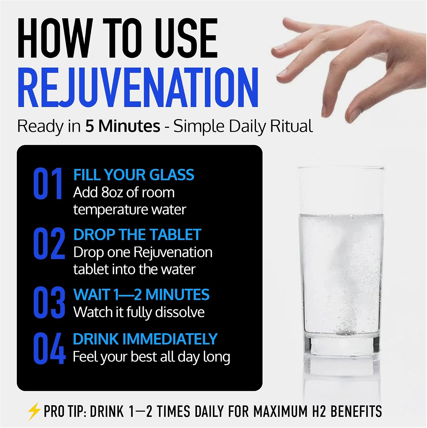 DrinkHRW REJUVENATION Molecular Hydrogen Water Tablets Unflavored, 30 Count