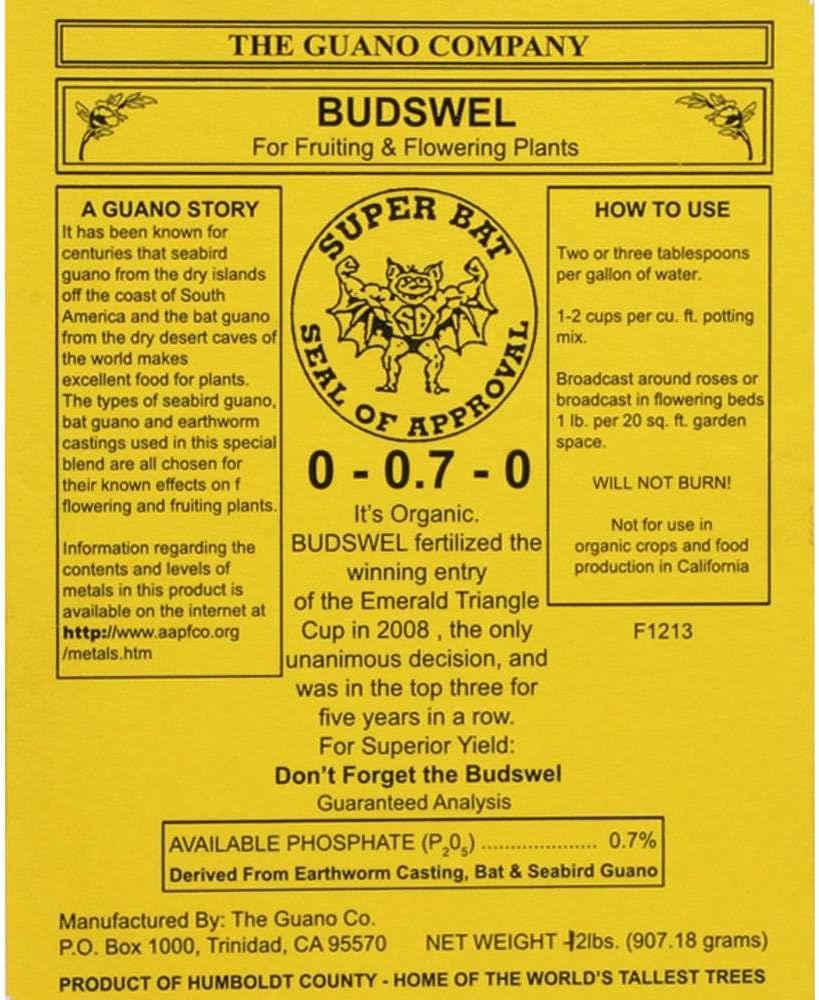 Hydrofarm GUBS128C Super Bat Budswel Organic Hydroponic Liquid Nutrient Solution for Strong Blooms in Garden Soil, Flowers and Plants, 1 Gallon