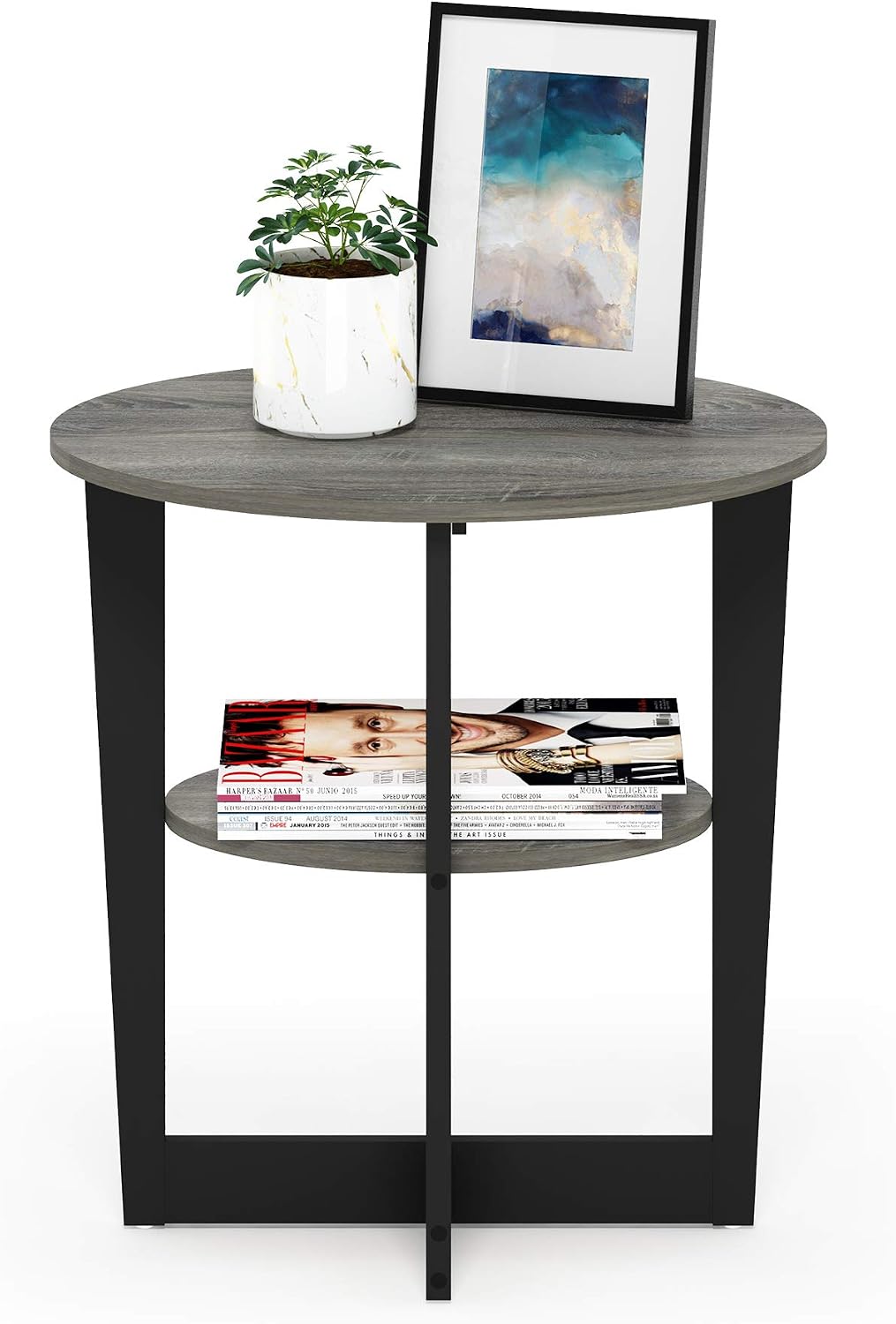 Furinno SIMPLE DESIGN Side Table, 2-Tier Modern End Table with Soft Edges, Open Shelves Night Stand, Bedside Table, for Living Room, Bedroom, French Oak