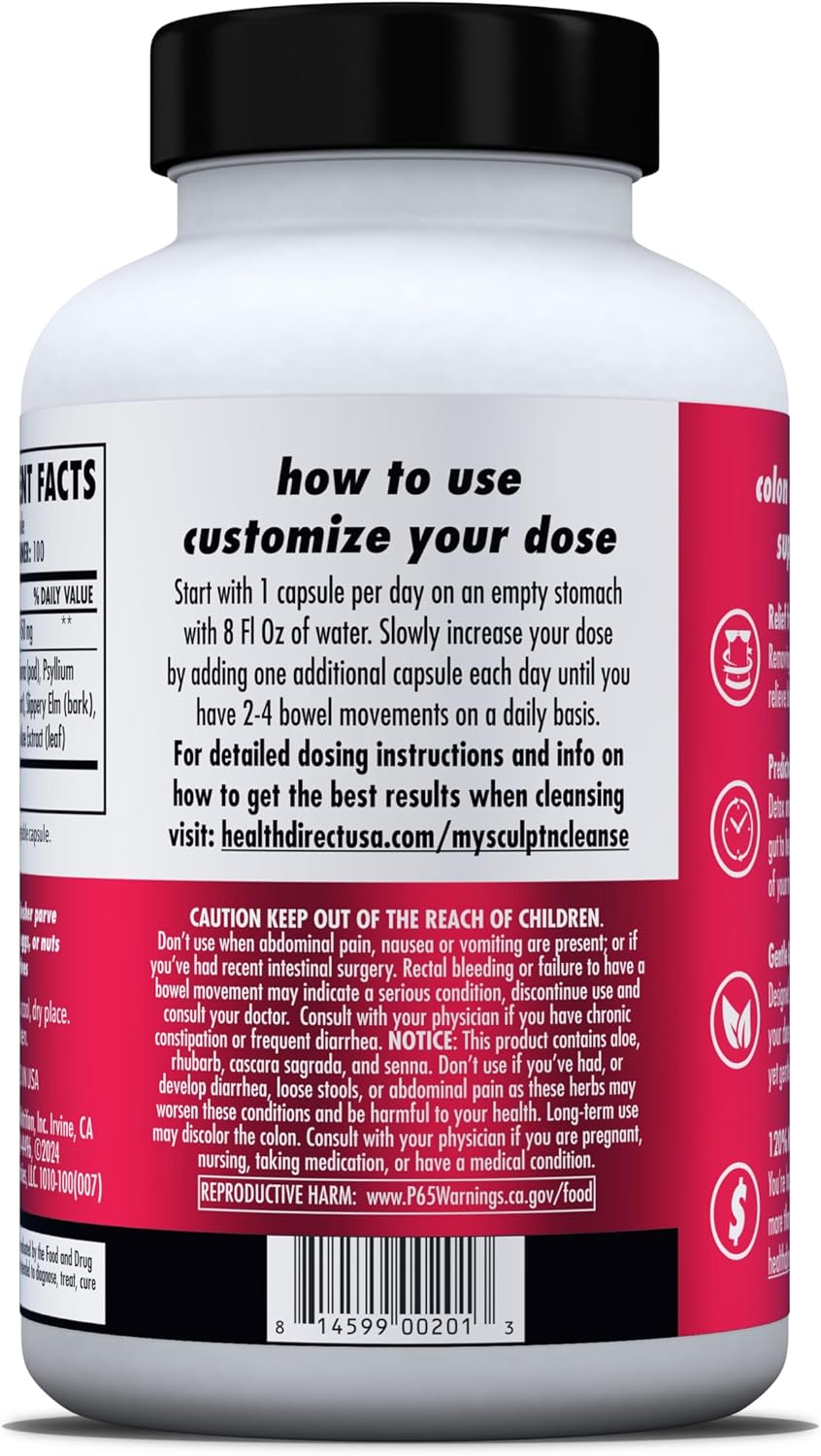 HEALTH DIRECT Sculpt n' Cleanse Herbal Colon and Gut Cleanse, 100 Capsules | Vegan herbal capsules formulated to support digestive health, regularity and gentle daily cleansing.