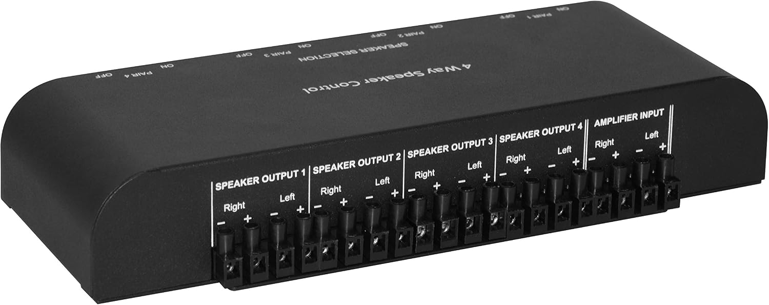 2 Way Speaker Switch, 1 in 2 Out Way Pair Stereo Speaker Selector W/Volume Control Metal Non-Slip Box - Black (61052), 9.0 x 3.25 x 1.5