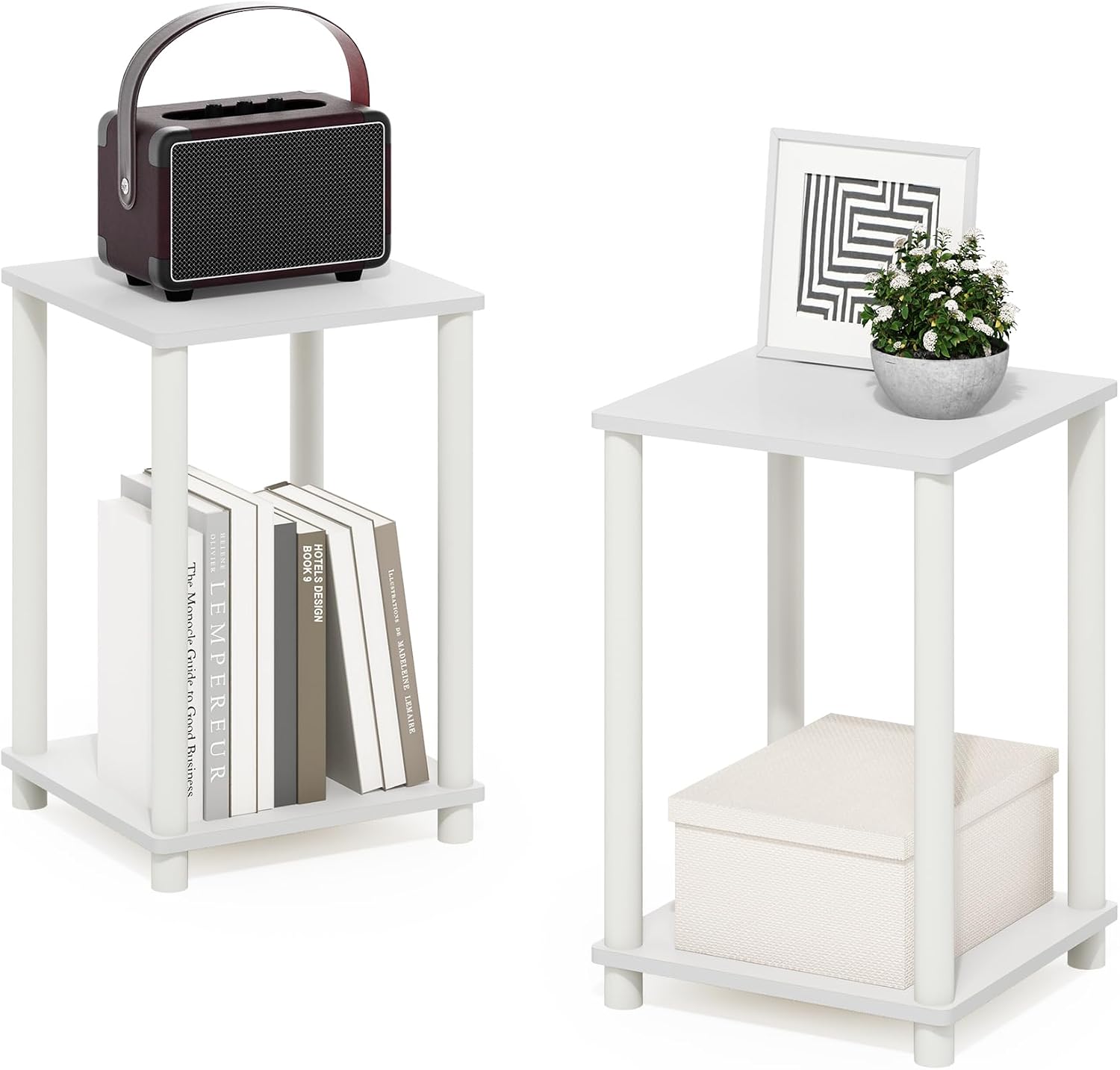 Furinno Turn-N-Tube End Table Corner Shelves, Set of 2, Dark Cherry/Black | Stackable Modern End Table with Open Shelf, Night Stand, Bedside Table, for Living Room, Bedroom