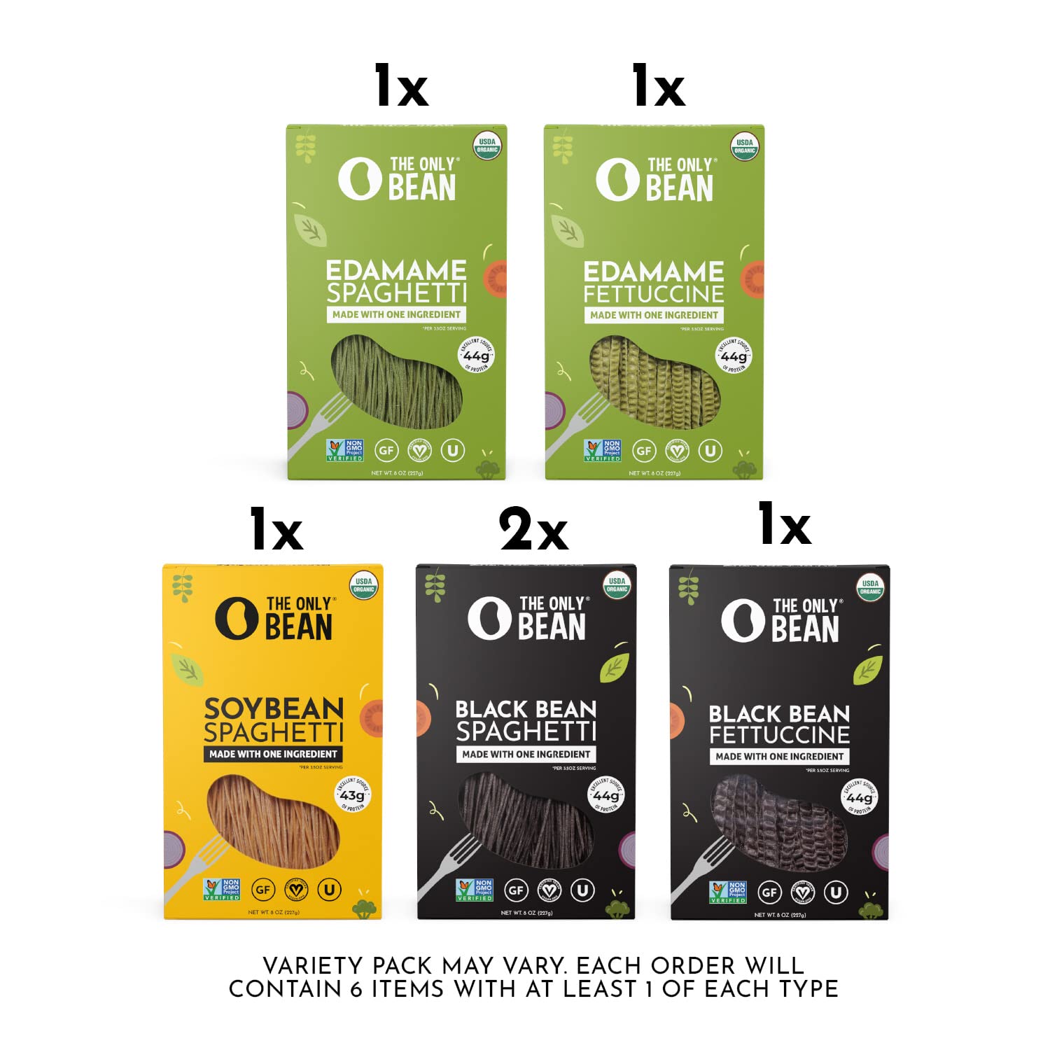 The Only Bean - Soy, Black Bean, and Edamame Spaghetti & Fettuccine - Gluten Free Pasta, Keto Low Carb Pasta Noodles, Protein Pasta
