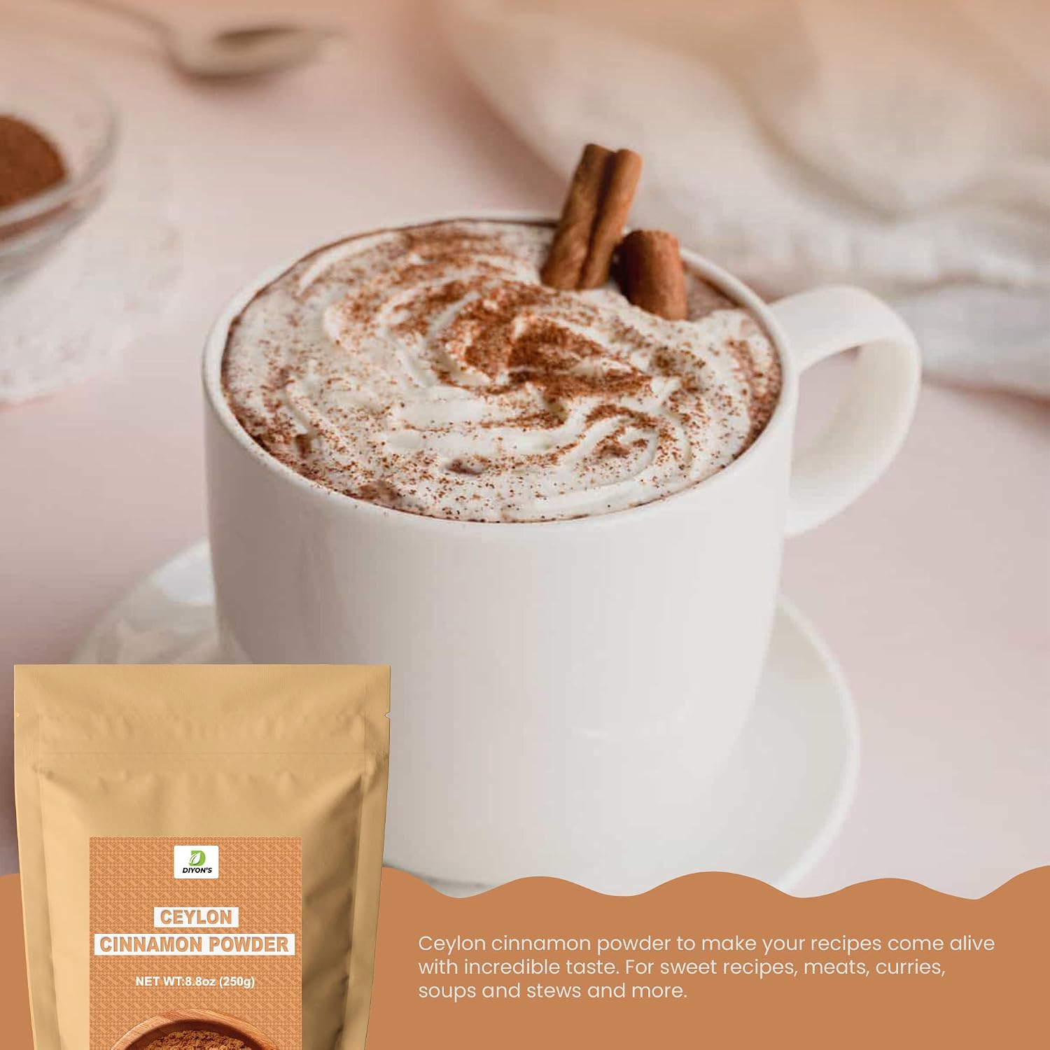Ceylon Cinnamon Powder 1.7oz (50g) premium grade 100% From Sri Lanka,Packed With resealable Pouch.