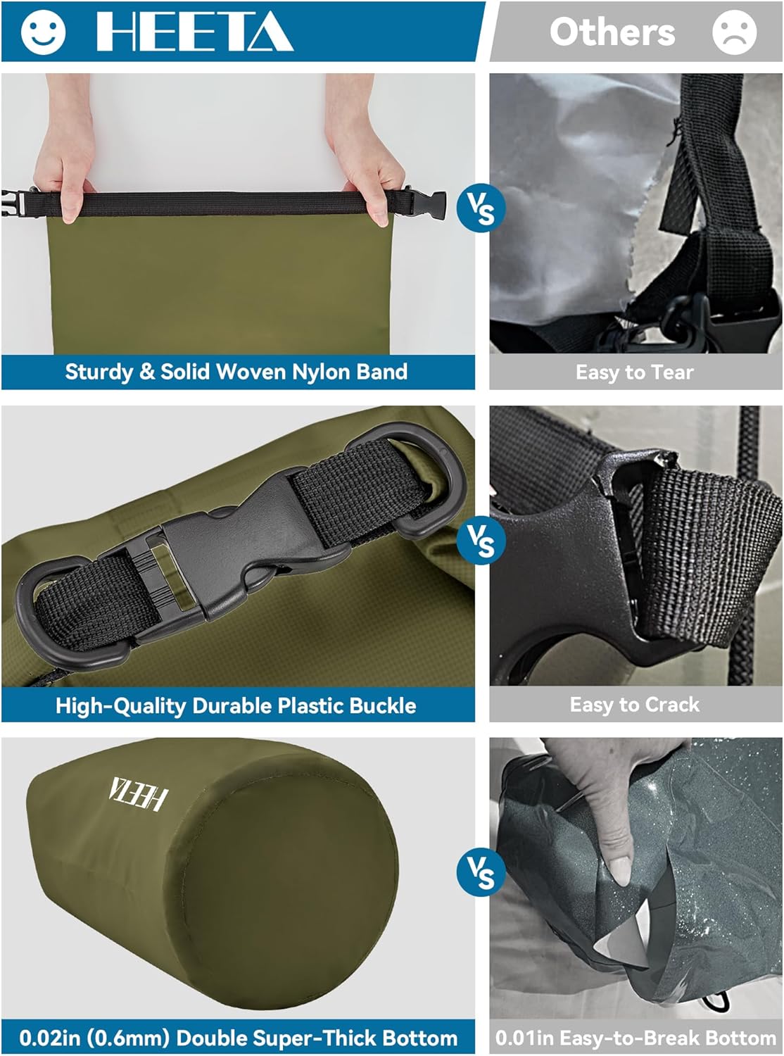 HEETA Waterproof Dry Bag Backpack with Emergency Whistle 5L/10L/20L/30L/40L