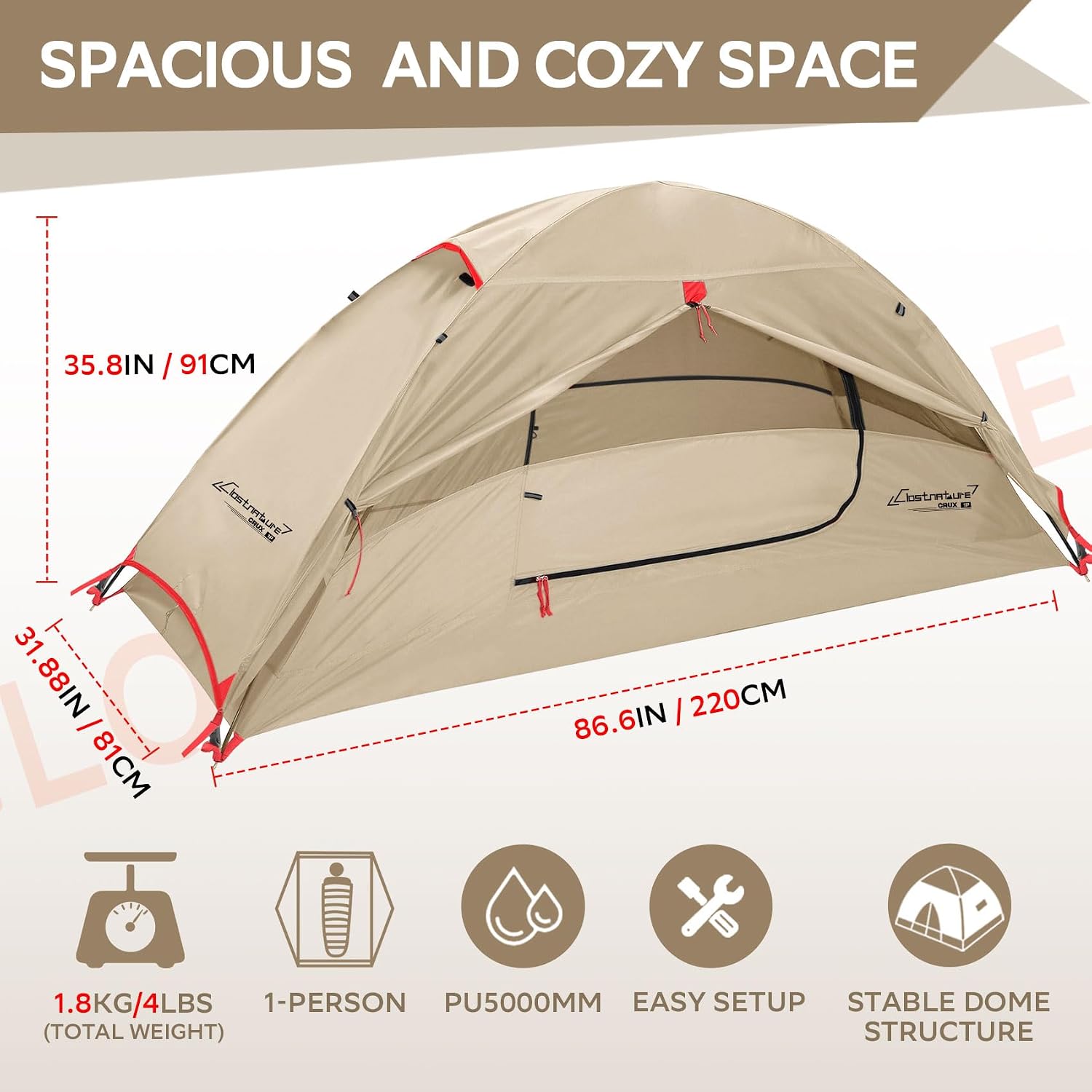 Clostnature 1/2/3/4 Person Lightweight Backpacking Tent, Easy Setup Tent