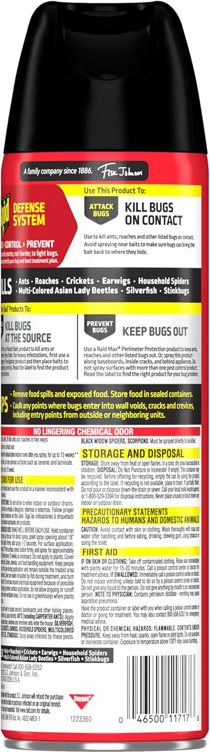 Raid Ant & Roach Killer, Fragrance Free Bug Killer for Home Use, Kills Bugs on Contact, 17.5oz