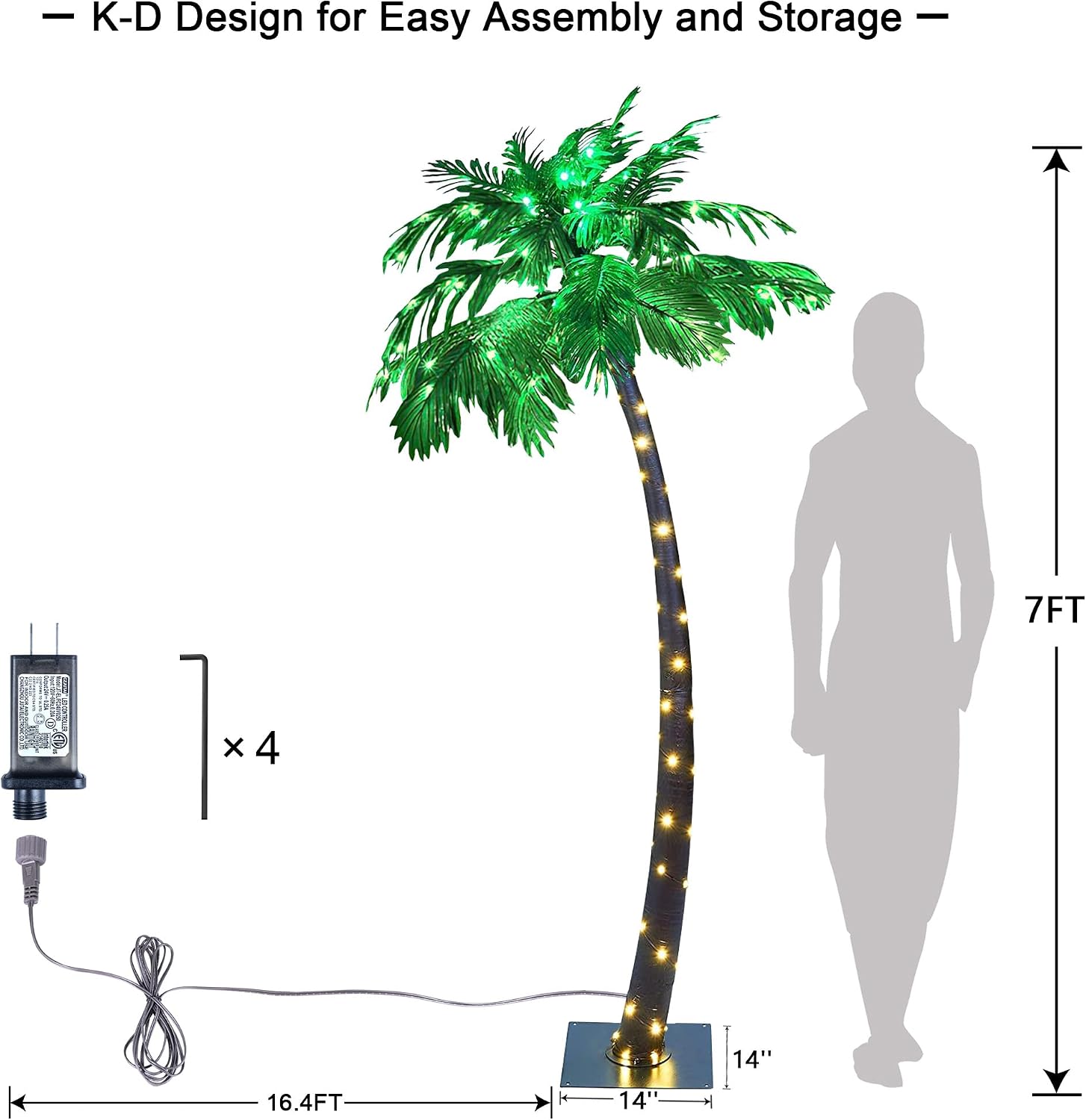 Lightshare 7 Feet Palm Tree 152LED Lights Artificial Fake Tree Decoration for Tiki Bar Outside Patio Porch Pool Christmas Nativity