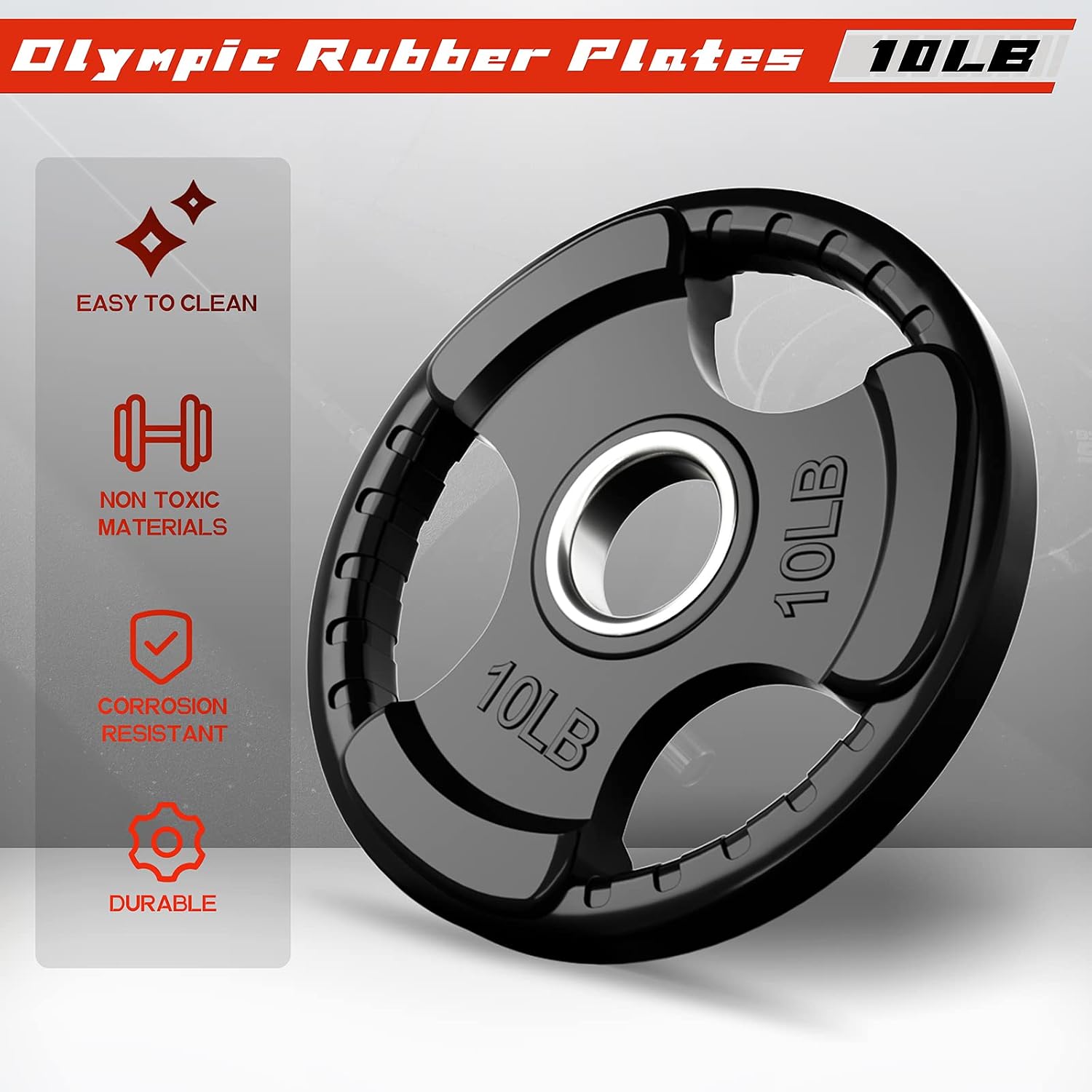 RitFit Olympic Rubber Grip Weight Plates, 2-Inch Barbell Set