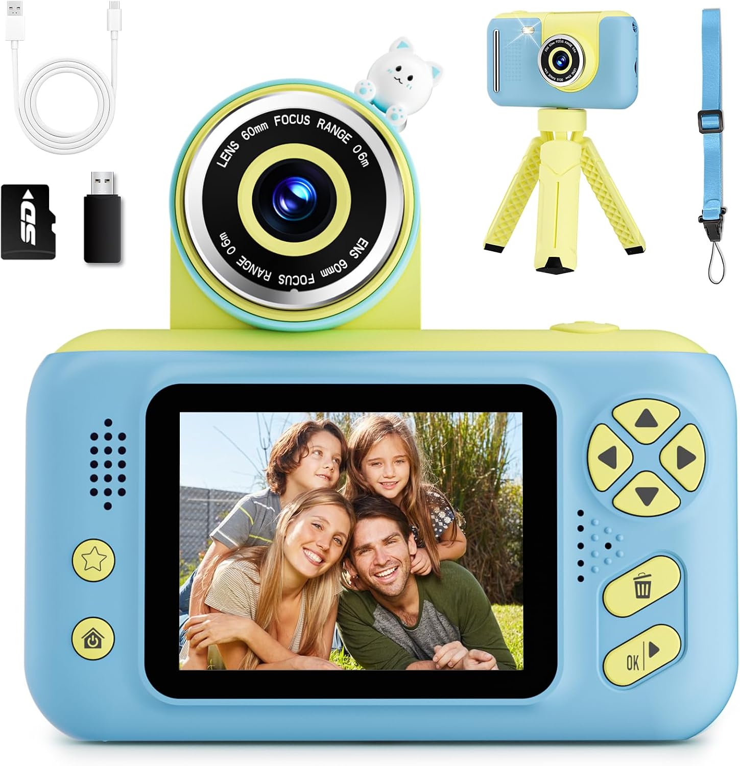 Makolle Camera for Kids, Portable Travel Camera for Childrens Age 3-8, Blue | Flip Up Lens, Drop Proof, With Tripod, Long Battery Life, SD Card Included, Birthday Gifts for Boys and Girls Age 3-12