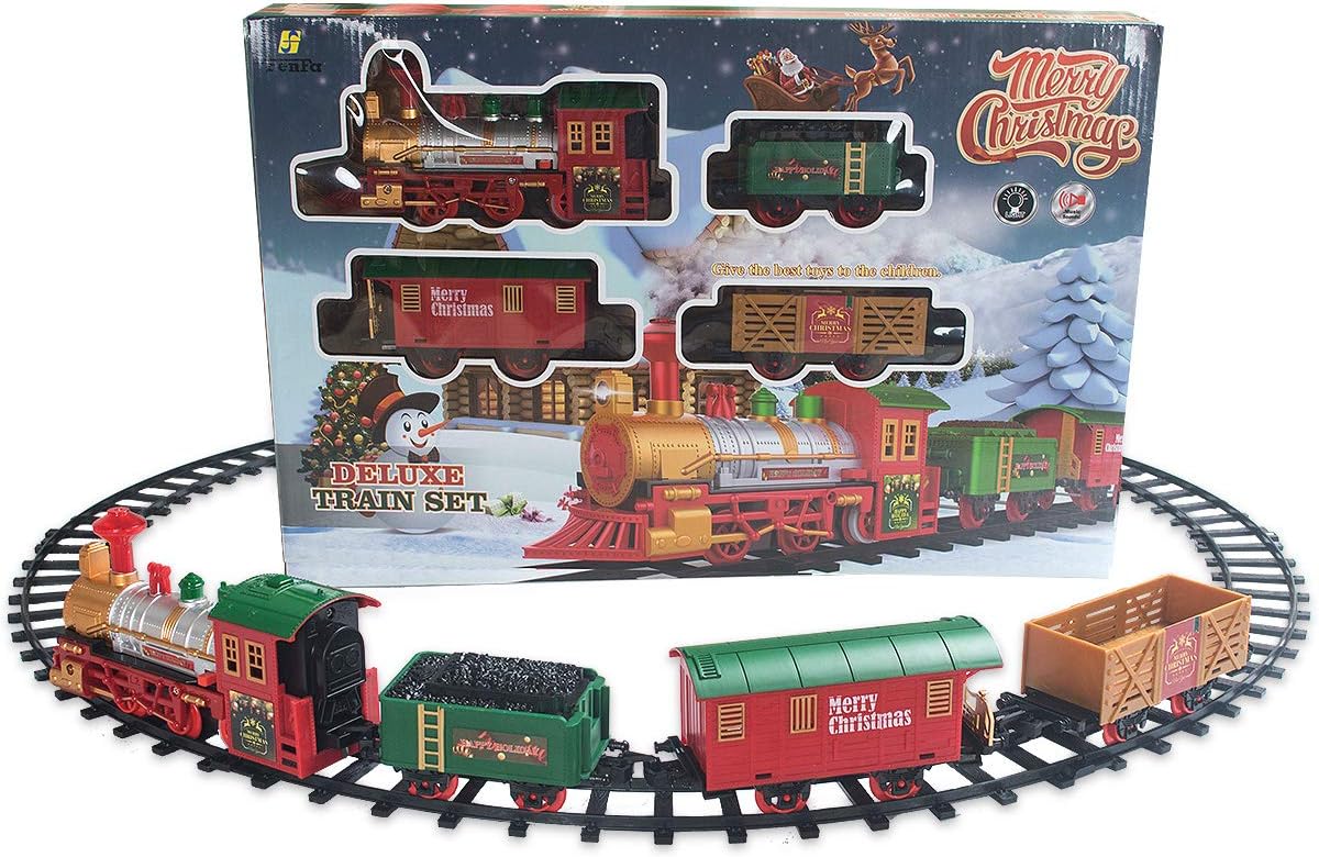 Classic Christmas Train Set with Lights and Sounds Railway Tracks Sets Battery Operated Train Toy Models with 11.5 Ft Tracks Playset for Under The