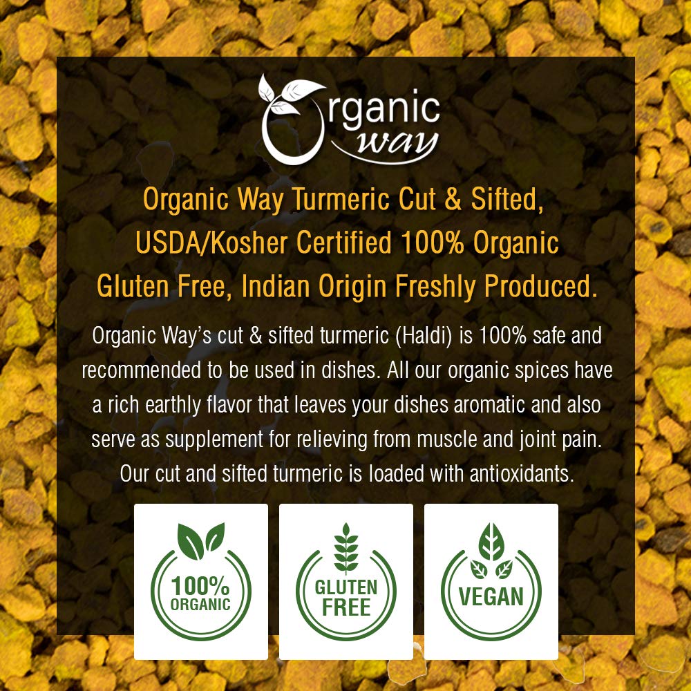 Organic Way Turmeric/Haldi Root Cut & Sifted - Herbal Tea (16 Ounce)