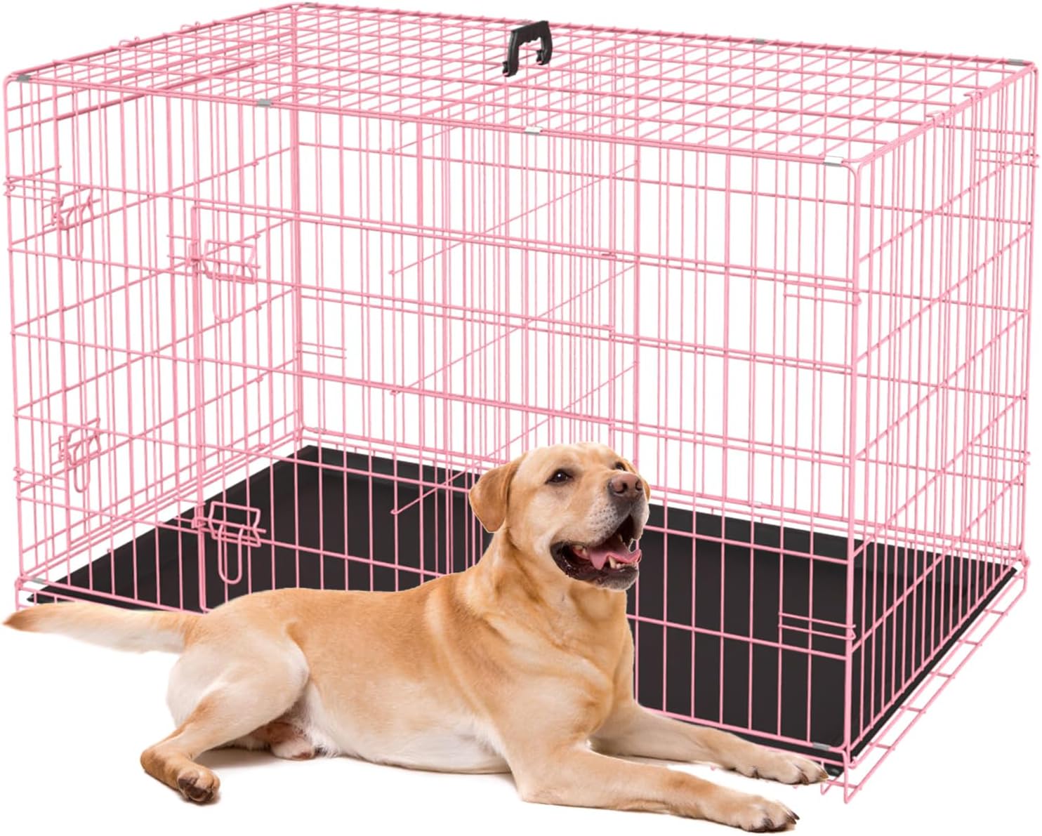 BestPet | Dog Crate | 48" | Black | Foldable Metal Kennel with Double Doors
