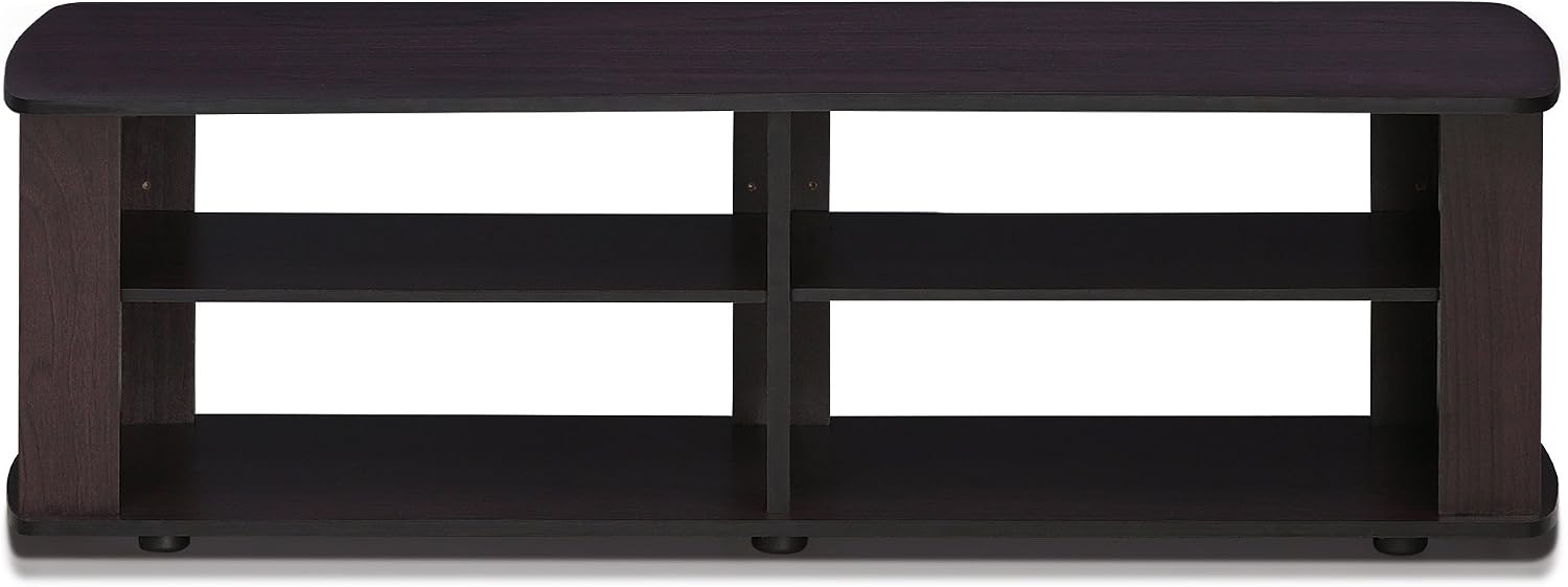 Furinno Nelly TV Stand, 3-Tier Entertainment Center with Open Shelves Storage, TV Console for TV up to 55 Inch, Soft Edges, for Living Room, Bedroom, Black