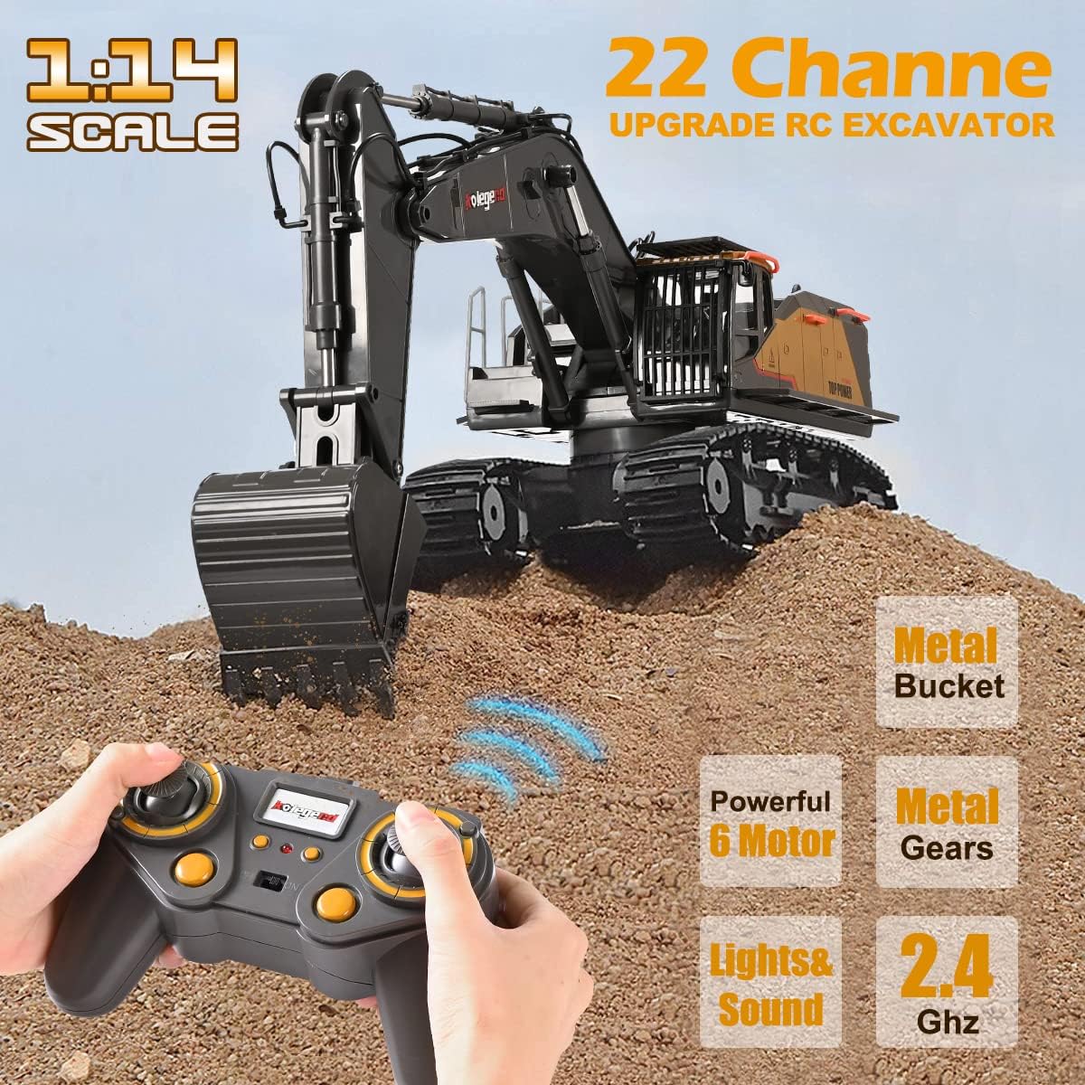 kolegend Remote Control Excavator Toy 1/14 Scale RC Excavator