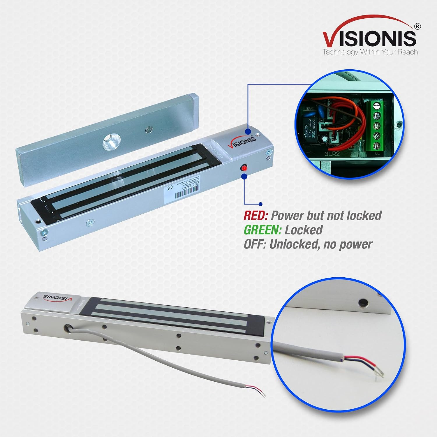 Visionis FPC-5192 600lbs Indoor Electromagnetic Lock with 600 lbs L and Z Bracket for Inswinging Door Access Control Maglock