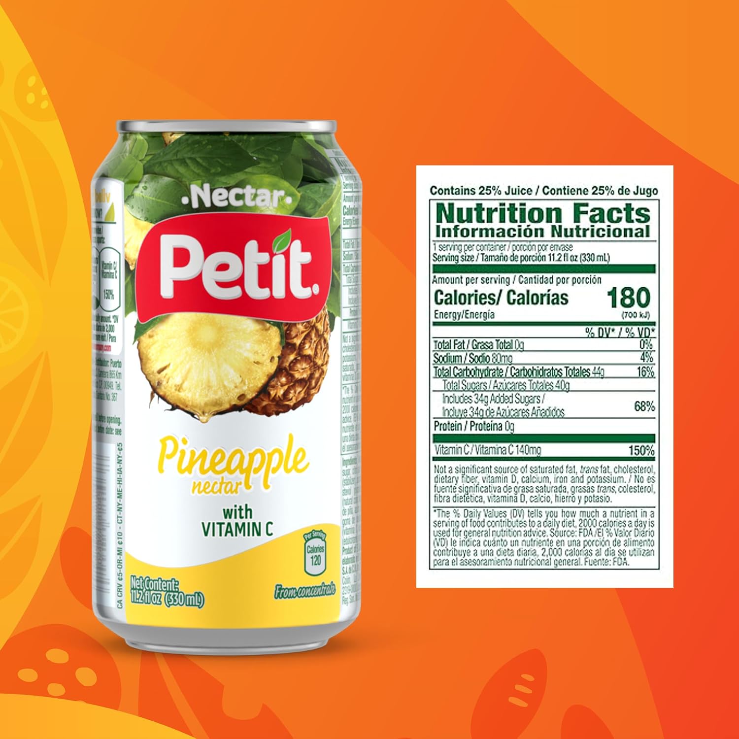 Petit Pineapple Nectar, 330 ml Cans (Pack of 24) – Refreshing Tropical Fruit Juice Beverage