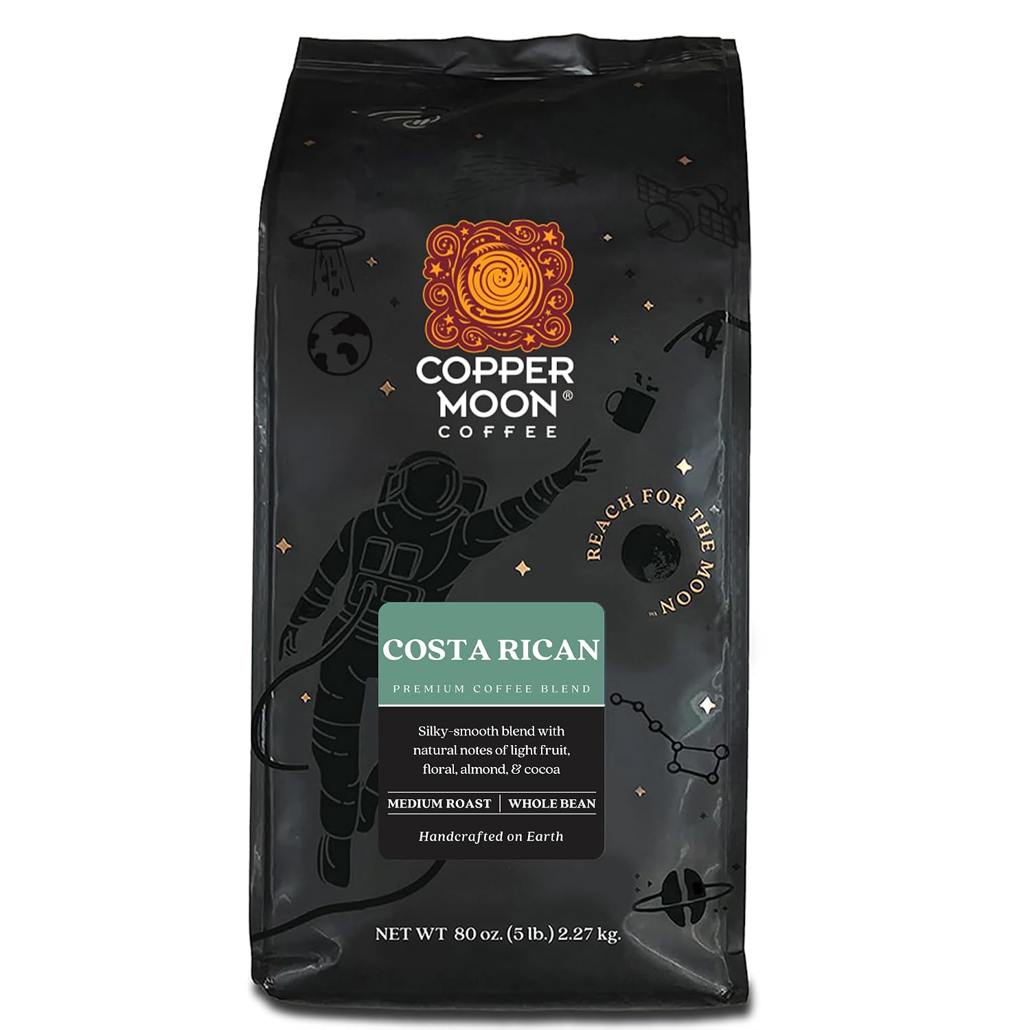 Copper Moon Whole Bean Coffee, Dark Roast, Sumatra, 2 lb | 2 Pound Bag, Vegan, Allergen Free, Non-GMO, Kosher, Vegetarian, Small Batch Roasted