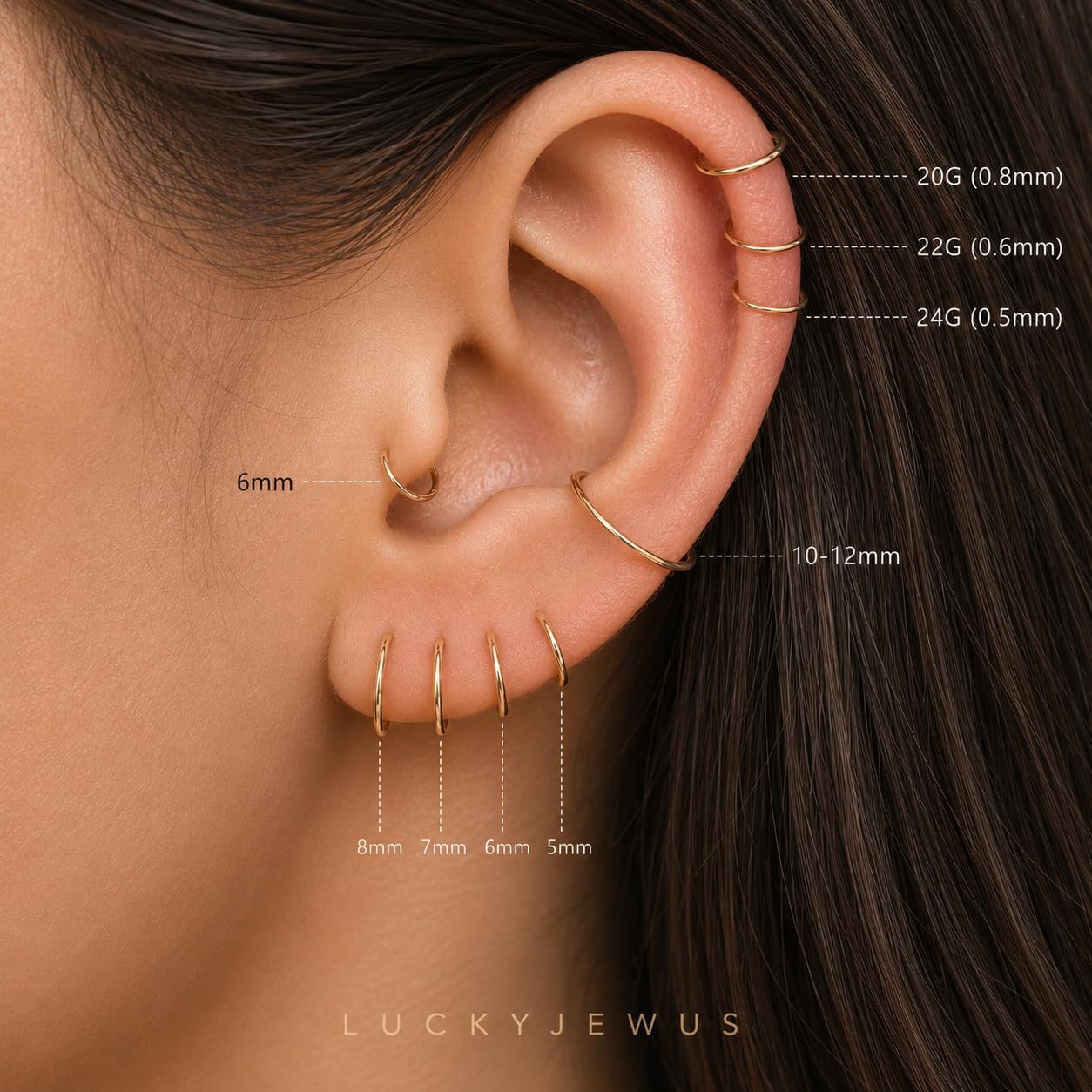 Small Gold or Sterling Silver Huggie Hoop Earrings for Women Cartilage Nose Helix Tragus