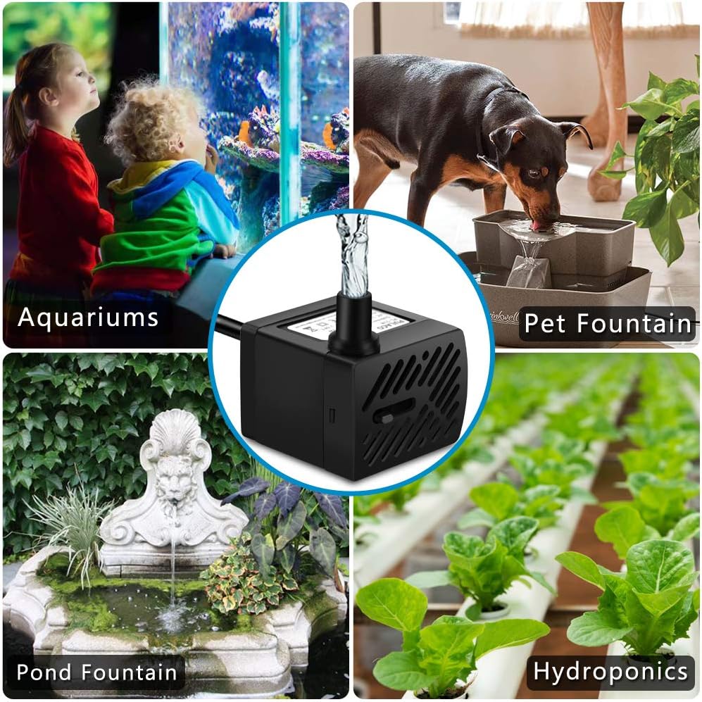 50GPH 3W Mini Submersible Water Pump with 3.3 FT Tubing for Aquariums, Fish Tank, Pond, Fountain, Hydroponics