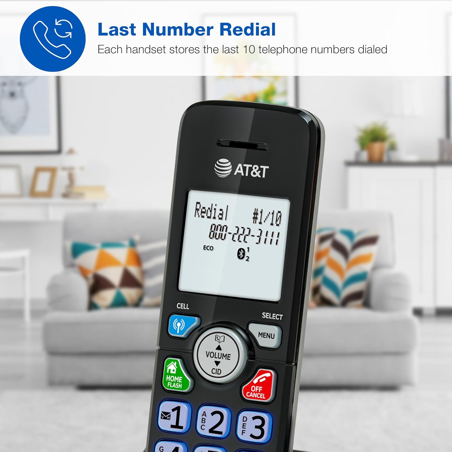 AT&T DL72219 DECT 6.0 2-Handset Cordless Phone for Home with Connect to Cell, Call Blocking, 1.8" Backlit Screen, Big Buttons, intercom