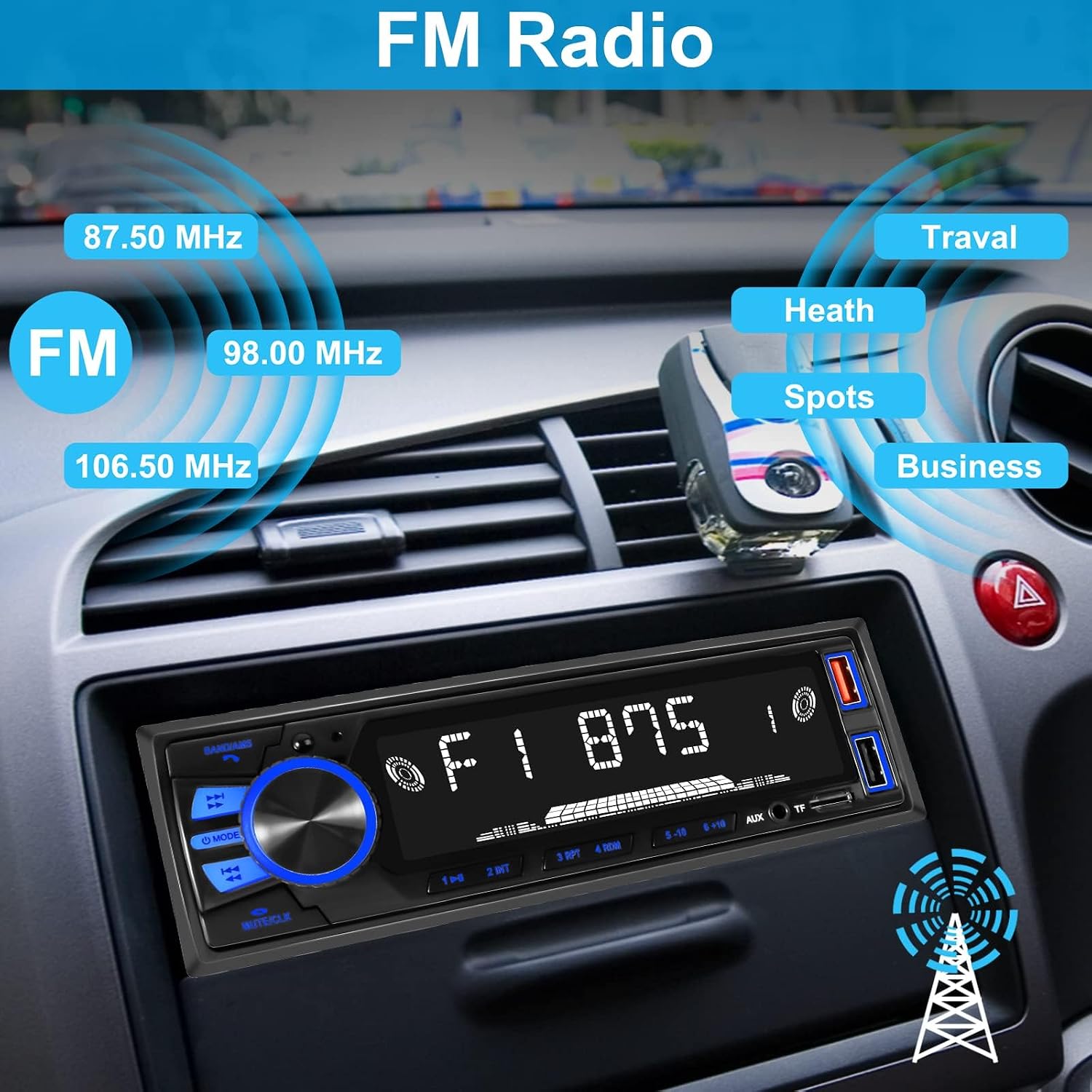 REAKOSOUND Car Radio Bluetooth Single DIN Stereo - FM, USB, AUX, APP, No CD