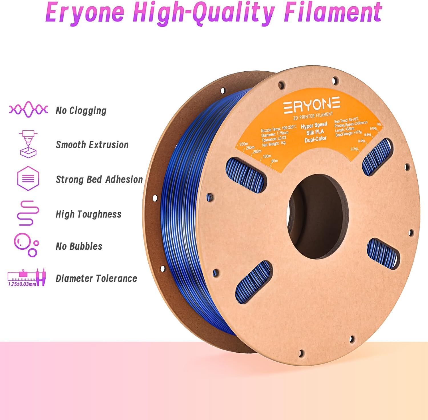 ERYONE Silk Filament PLA+ 1.75mm Upgraded Shiny 3D Printer Filament, Gloss Finish, Fit Most FDM Printer Stable Printing,1kg (2.2LBS)/Spool, Silver